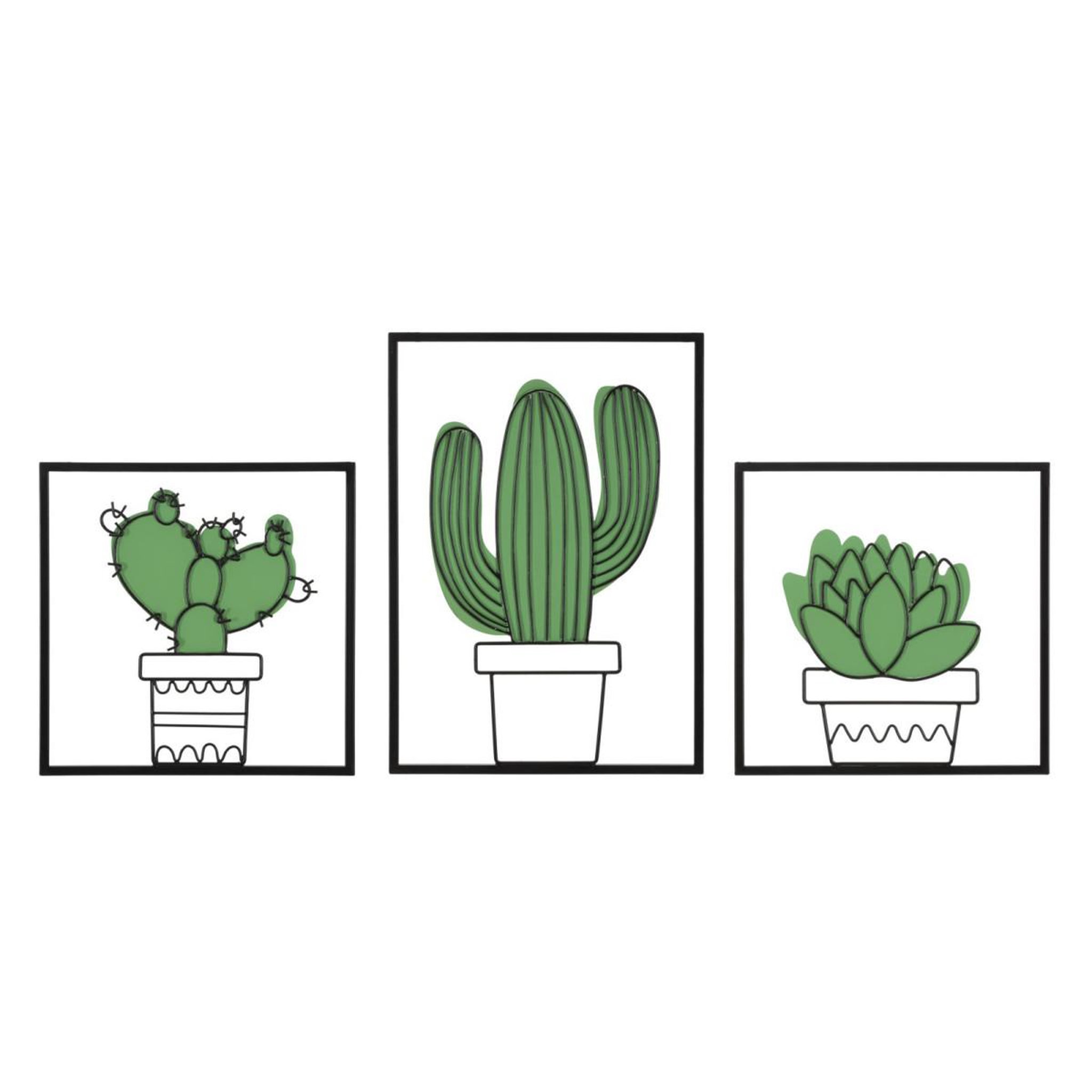 Paris Prix Lot de 3 déco murales  cactus  46cm vert & noir
