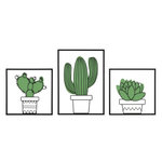 Paris Prix Lot de 3 Déco Murales  Cactus  46cm Vert & Noir
