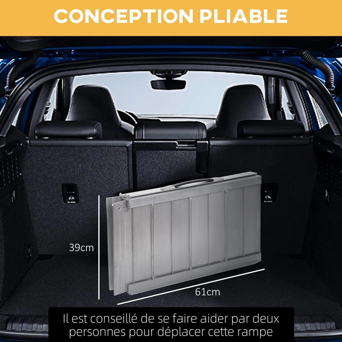 HOMCOM Rampe de fauteuil roulant rampe de chargement antidérapante pliable avec bordures de sécurité max. 270 Kg alu.