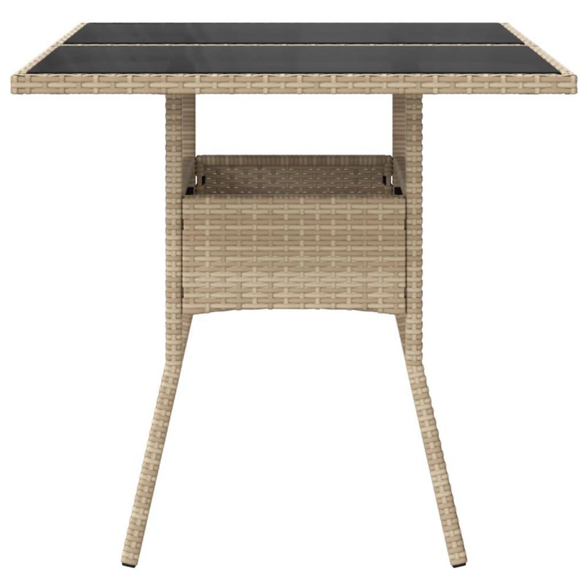 VIDAXL Table de jardin dessus en verre beige 80x80x75cm resine tressee