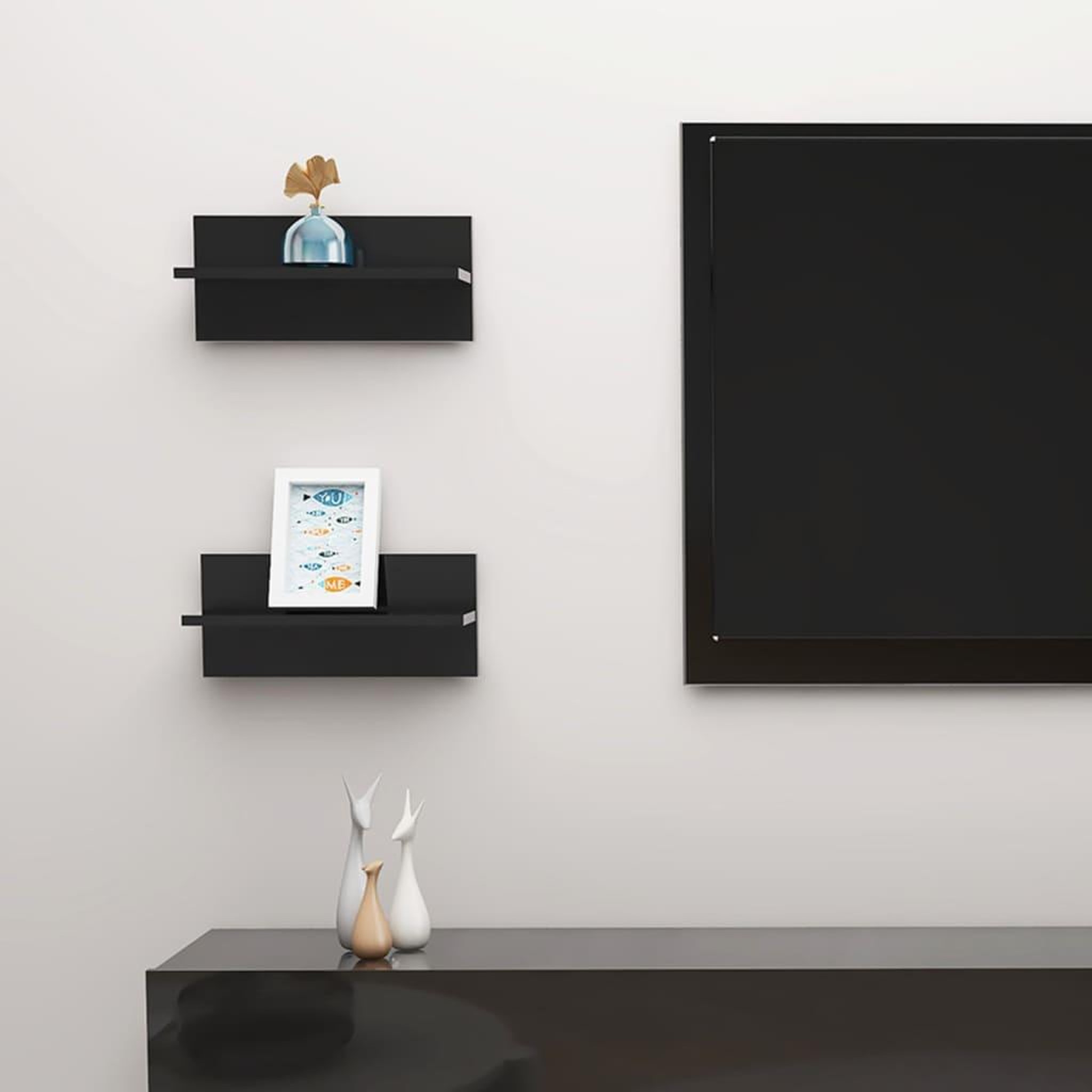 Voir la diapositive 1 : VIDAXL Etageres murales 2 pcs noir brillant bois d'ingenierie