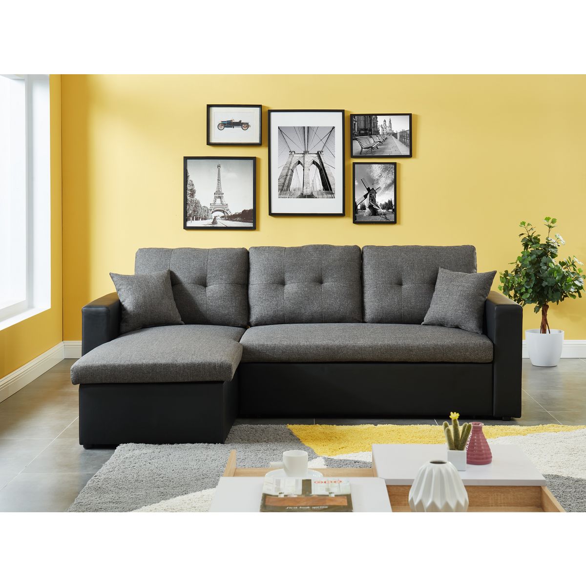 Canapé d'angle 3 places convertible réversible tissu simili BAMAKO