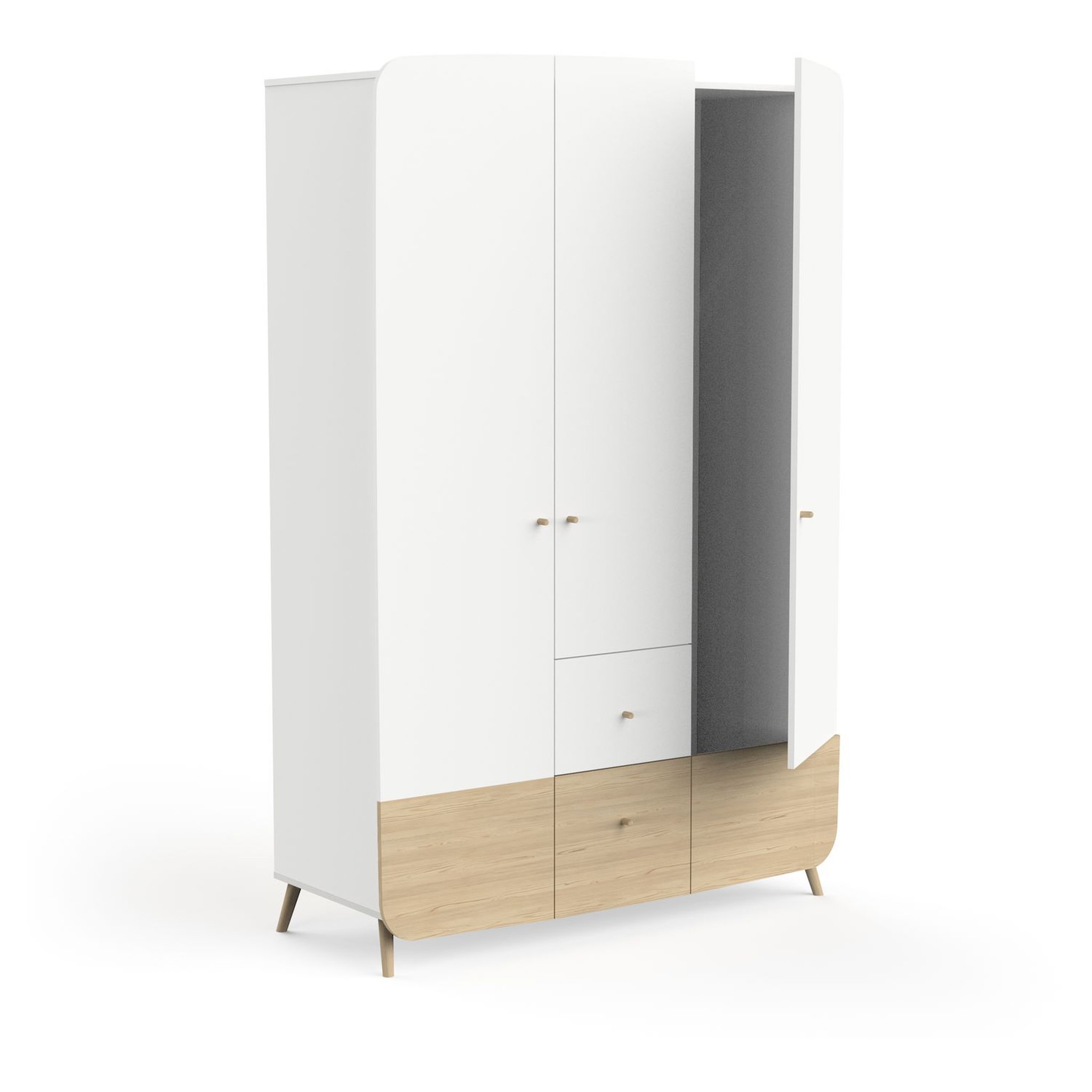 Voir la diapositive 5 : Armoire bébé enfant 3 portes 4 tiroirs blanc LINIA 