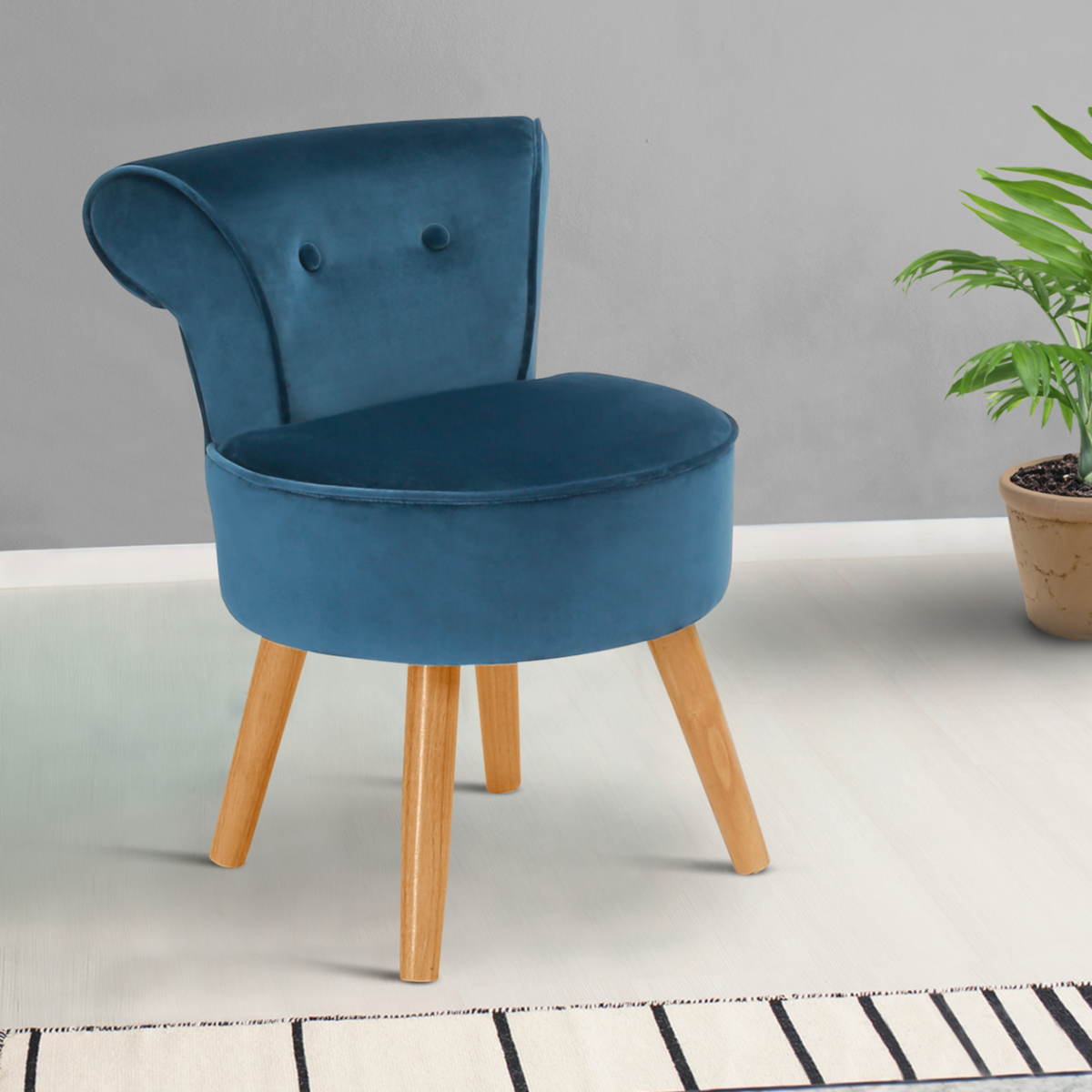 ID MARKET Fauteuil crapaud en velours bleu