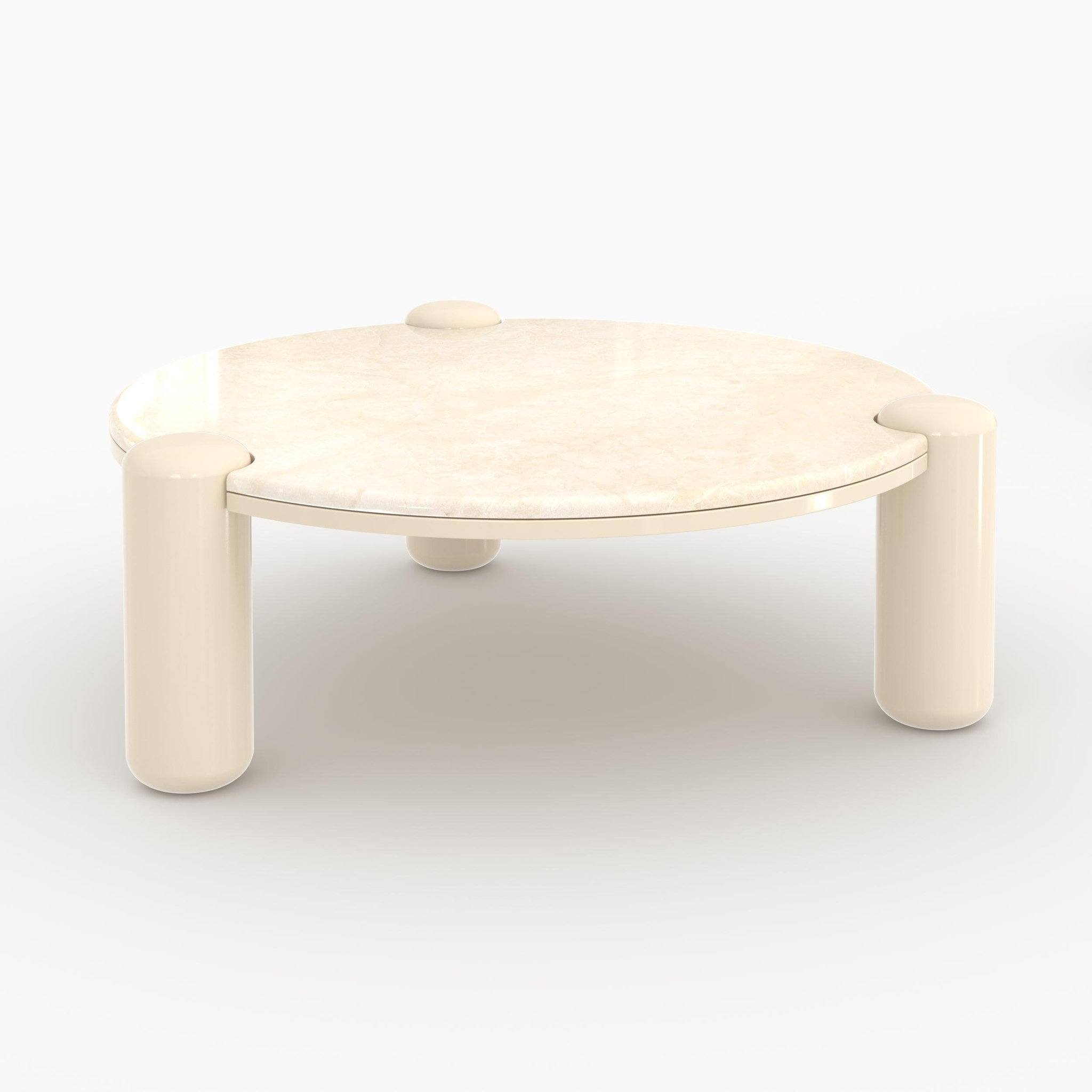 MAISON PAVANE Table basse en marbre avec pieds laqués beiges, d86 cm-hanaé
