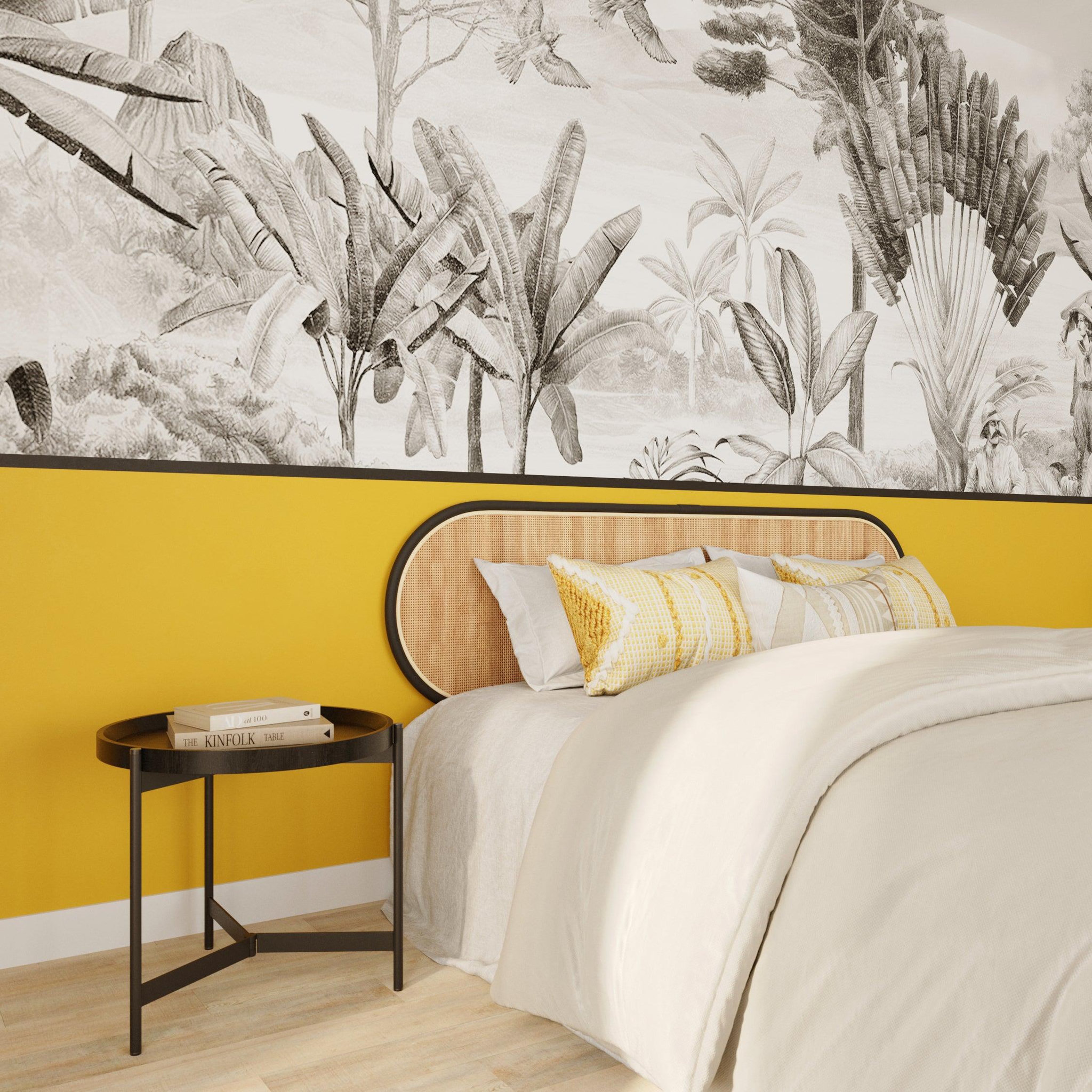 Voir la diapositive 6 : MAISON PAVANE Tête de lit en rotin naturel et noir 160 cm-Navahino
