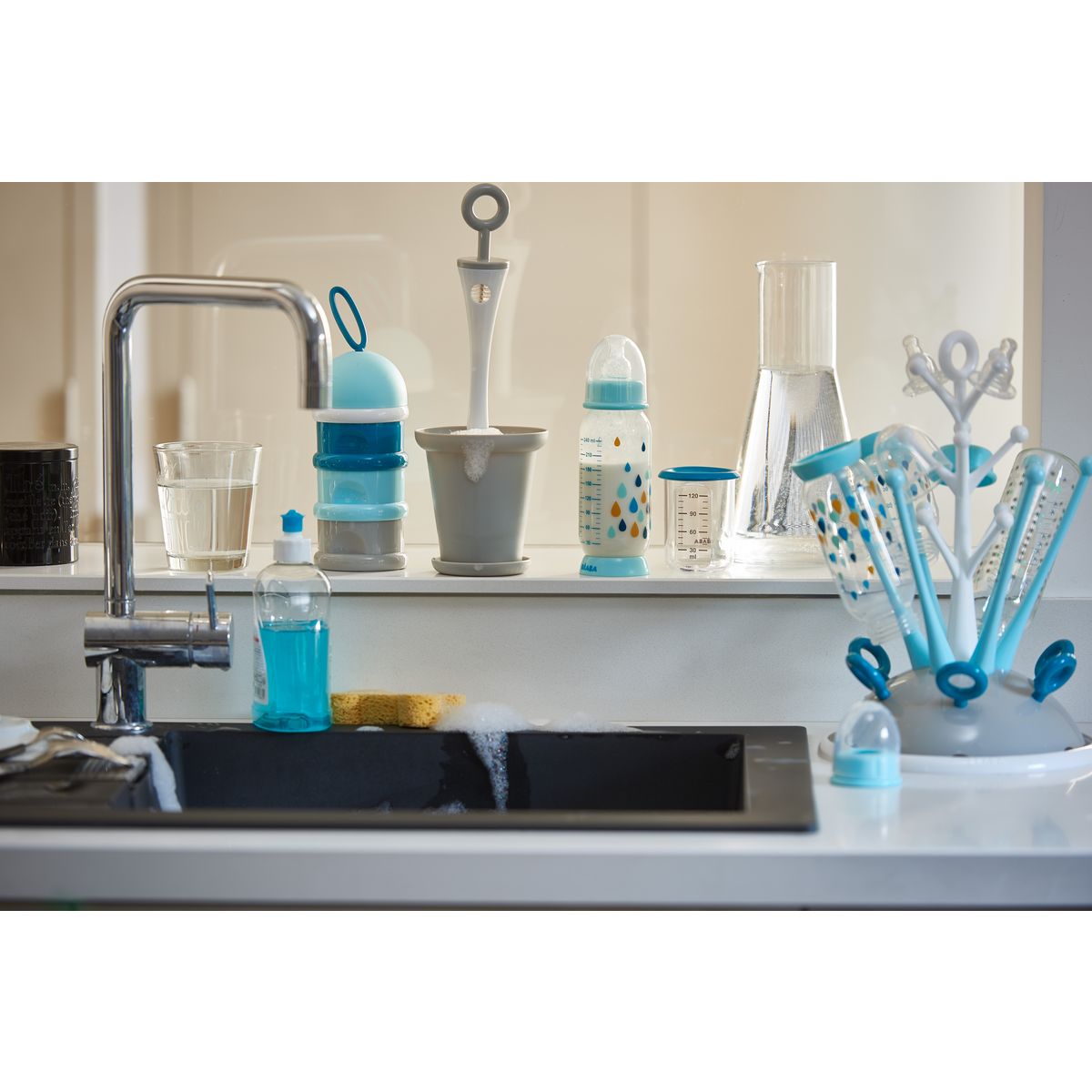 BEABA Goupillon 2 en 1 avec socle gris