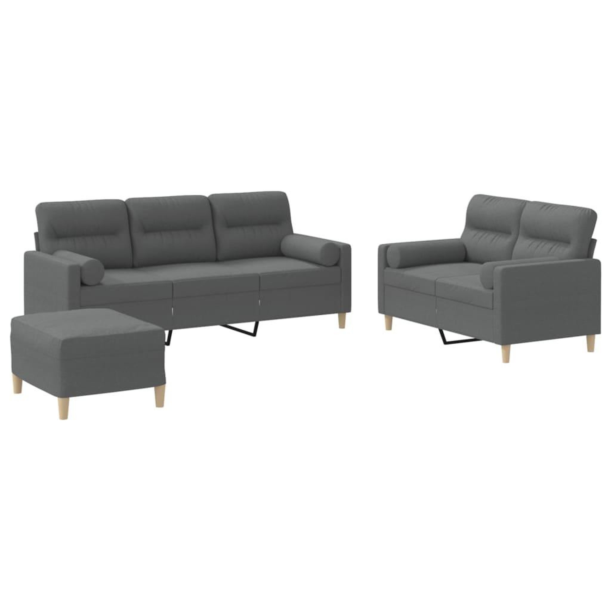 Voir la diapositive 2 : VIDAXL Ensemble de canapes 3 pcs coussins gris fonce tissu