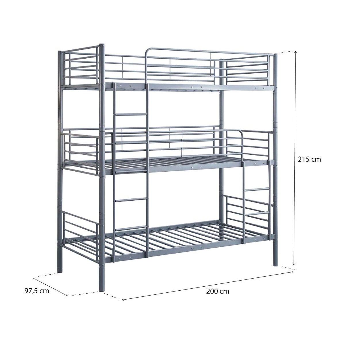 Habitat et Jardin Lit superposé en métal triple  HAVIN  - 90 x 190 cm - Gris