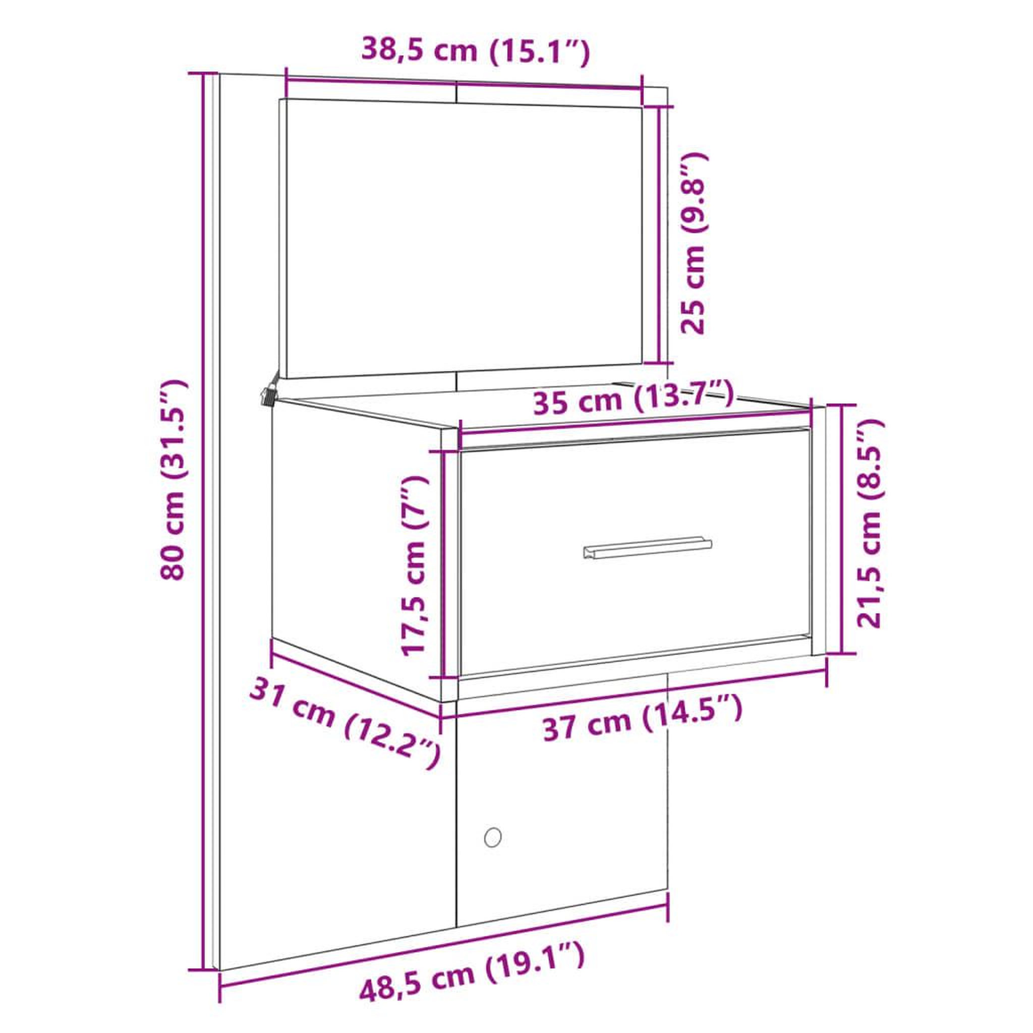 Voir la diapositive 6 : VIDAXL Table de chevet murale avec lumieres LED chene fume