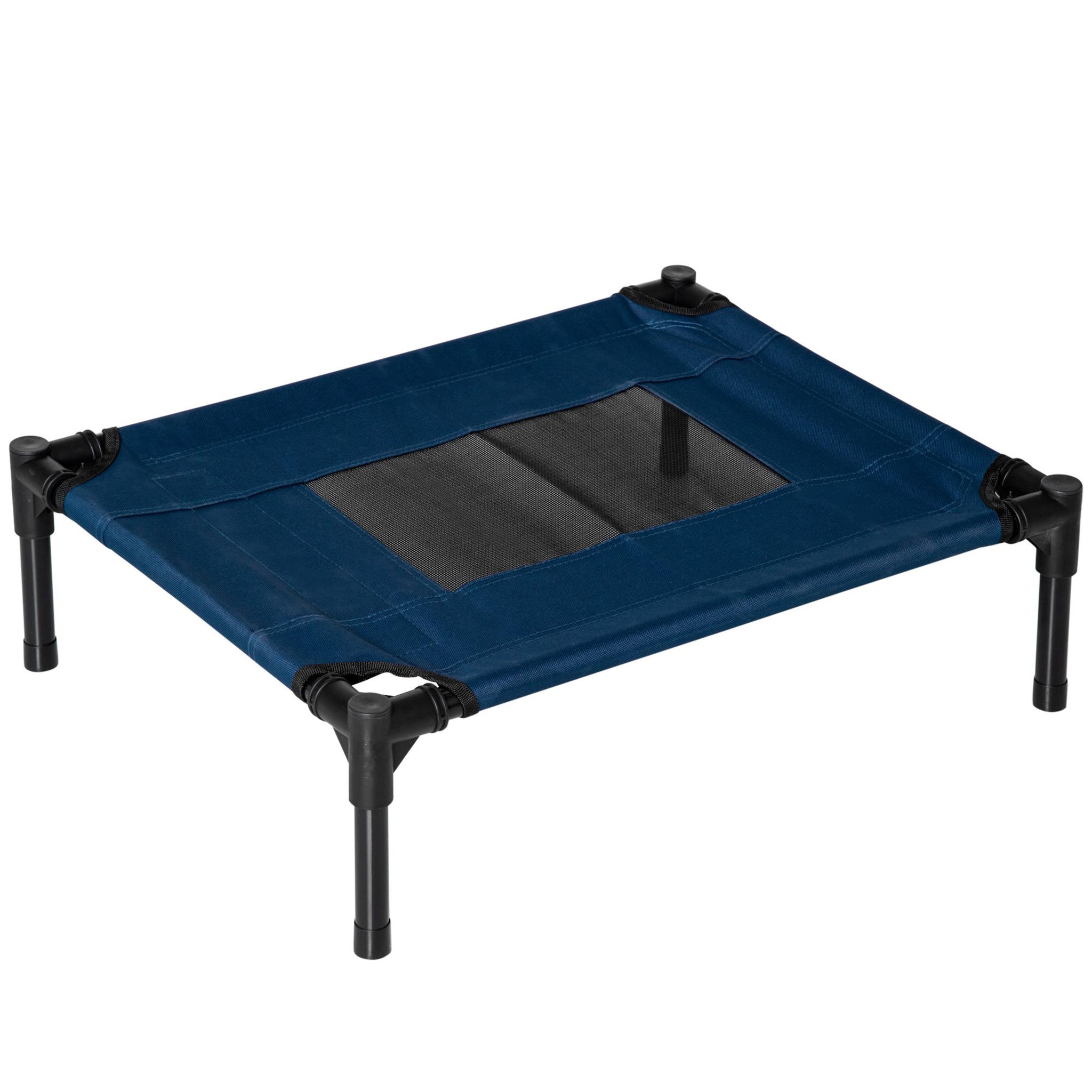 PAWHUT Lit surélevé pour chien chat dim. 61l x 46l x 18h cm avec sac métal époxy tissu oxford textilène micro-perforé bleu noir