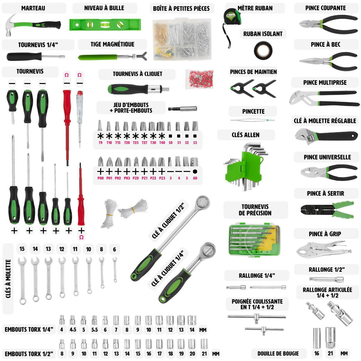 tectake Caisse à outils 899 pièces