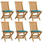 VIDAXL Chaises de jardin et coussins bleu lot de 6 Bois de teck massif