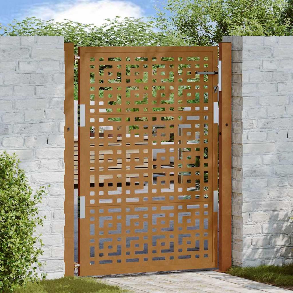 VIDAXL Porte de jardin acier resistant aux intemperies design croise