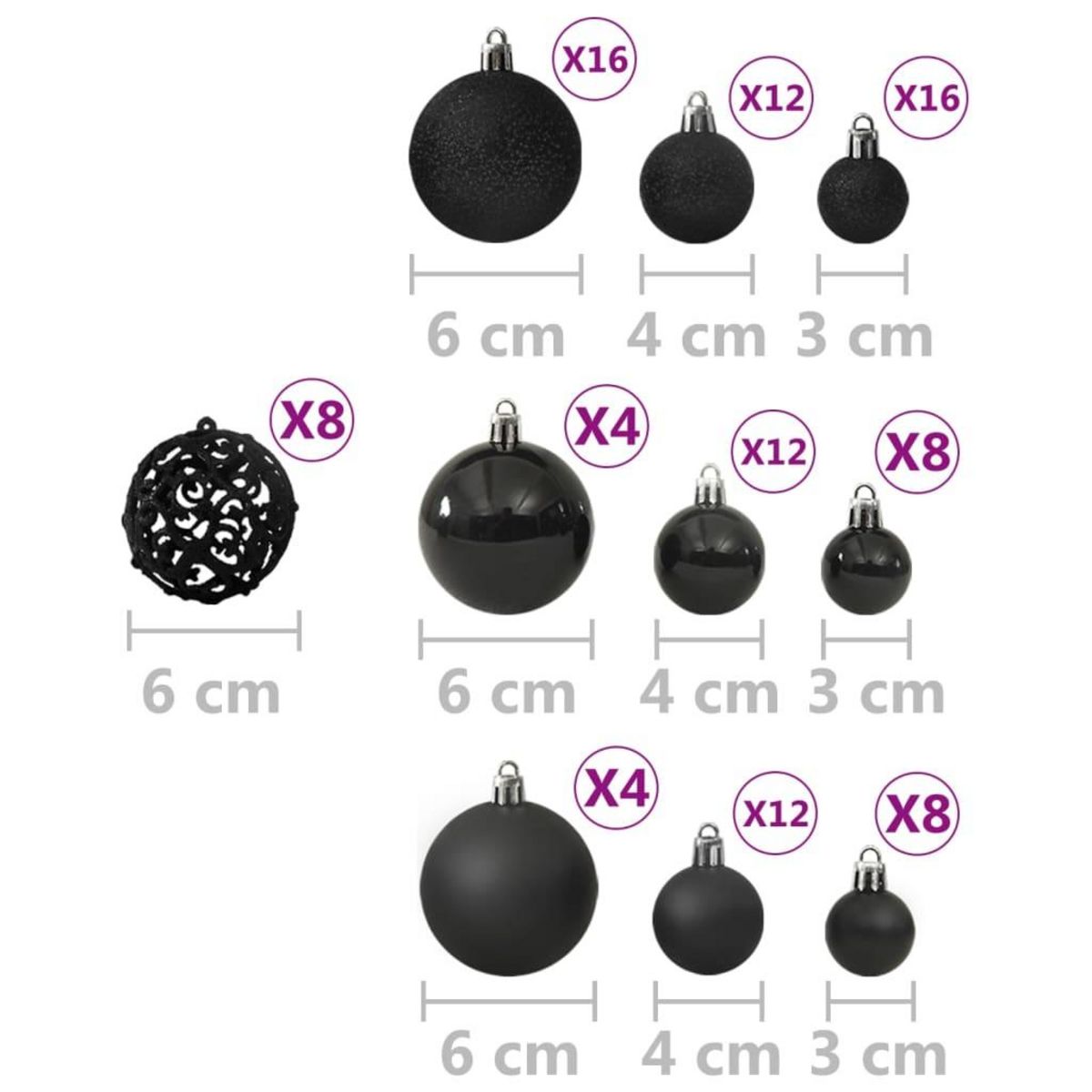 VIDAXL Ensemble de boules de Noël 100 pcs Noir
