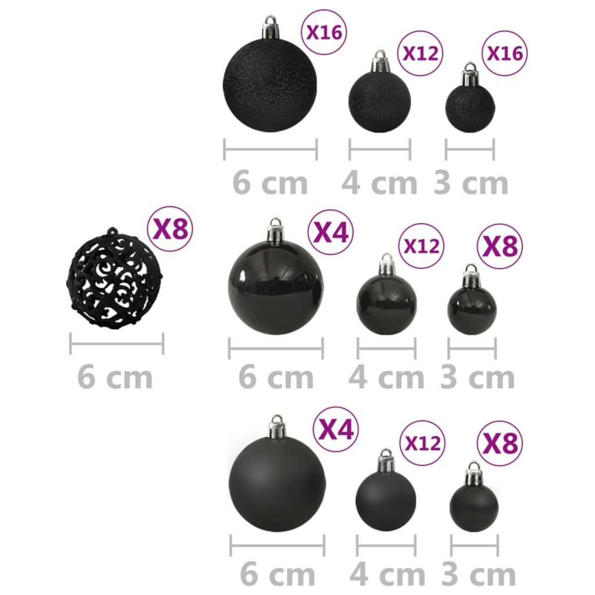 VIDAXL Ensemble de boules de Noël 100 pcs Noir