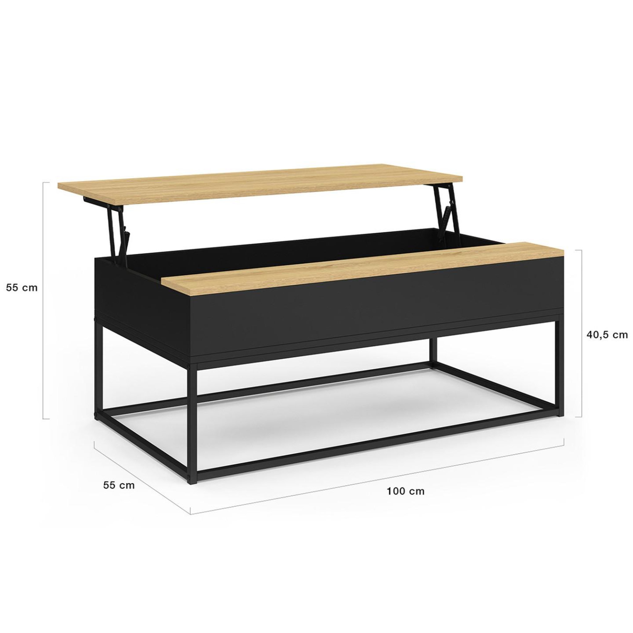 Voir la diapositive 5 : ID MARKET Table basse plateau relevable rectangulaire boston 100 cm noir plateau bois design industriel