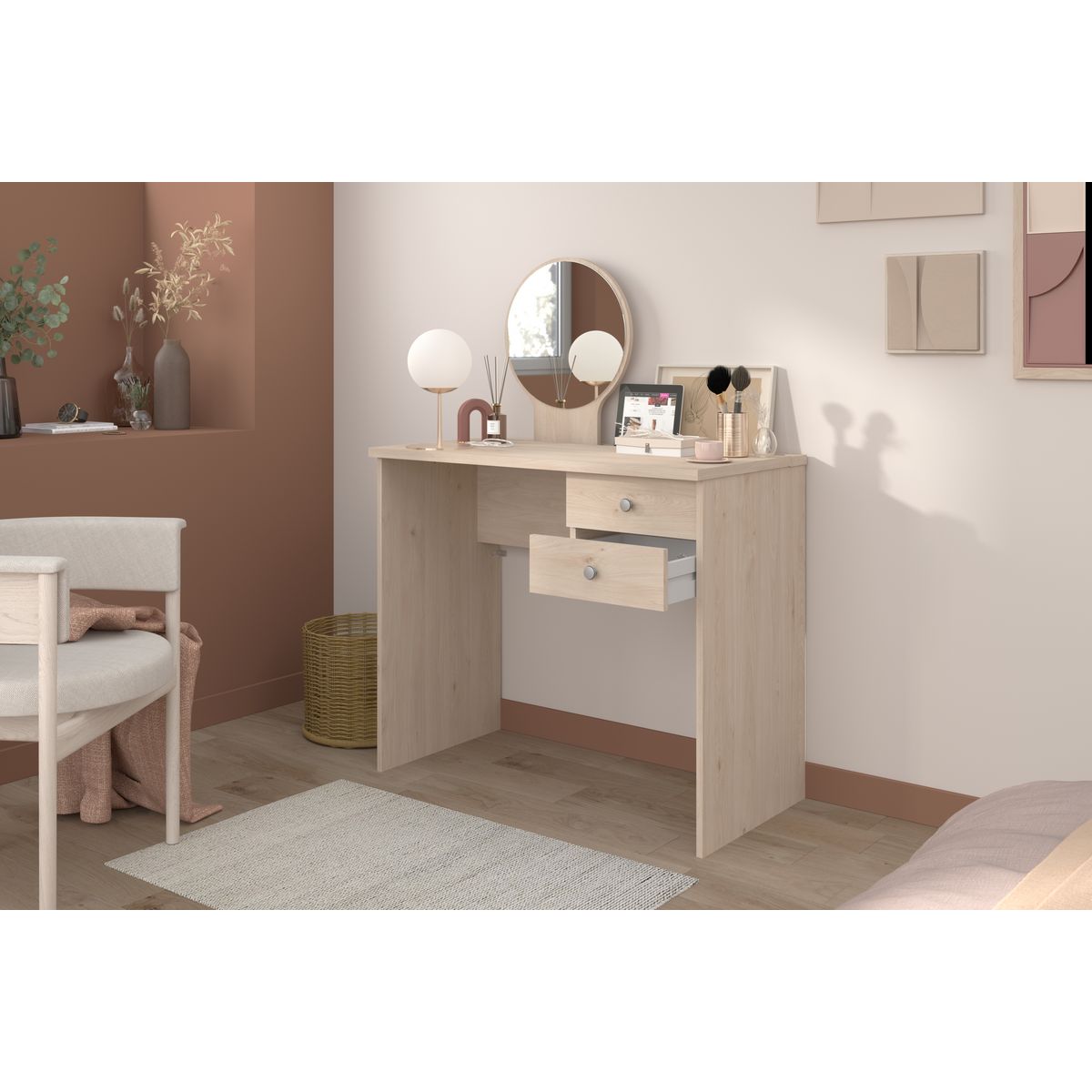 Coiffeuse 1 miroir 2 tiroirs ELISE