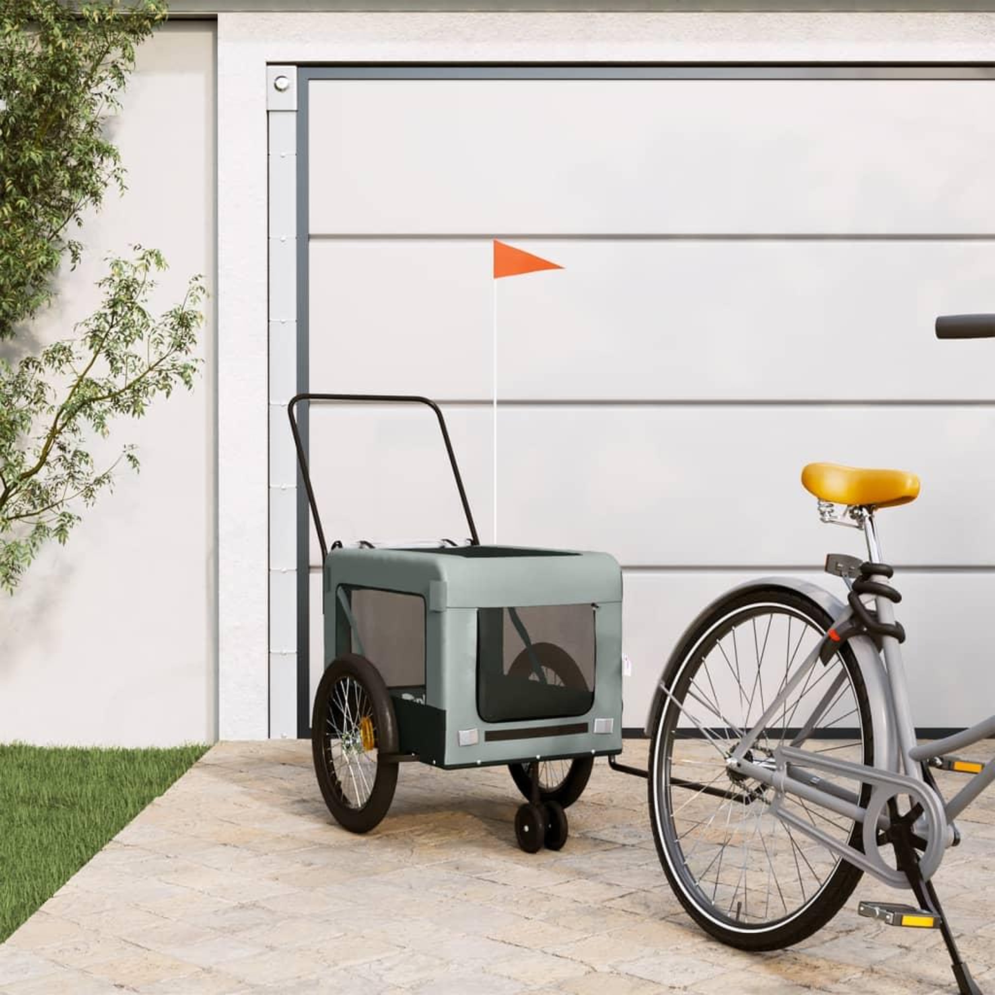 VIDAXL Remorque de velo pour animaux de compagnie gris et noir