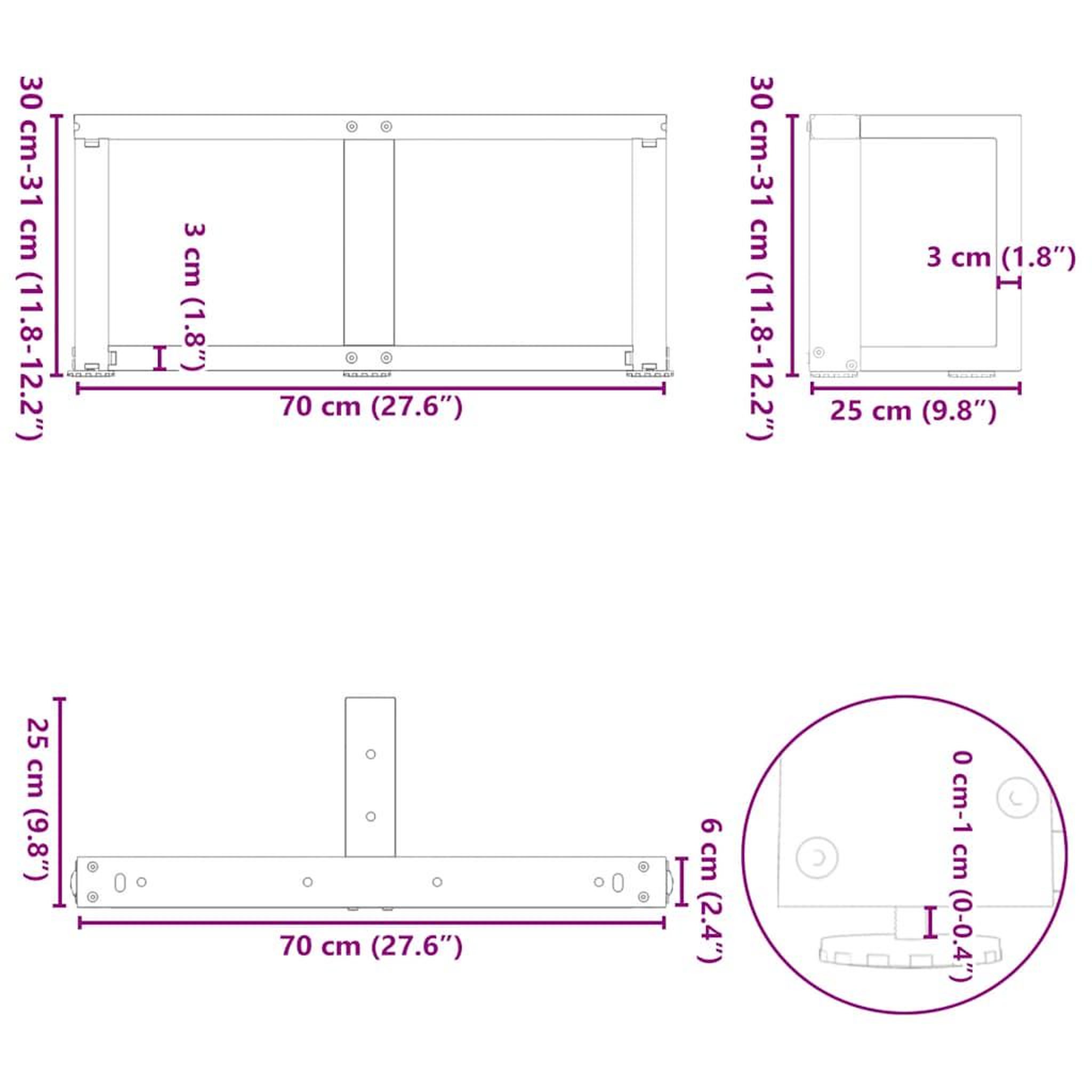 Voir la diapositive 6 : VIDAXL Pieds de table basse en forme de T 2 pcs noir 70x25x(30-31) cm