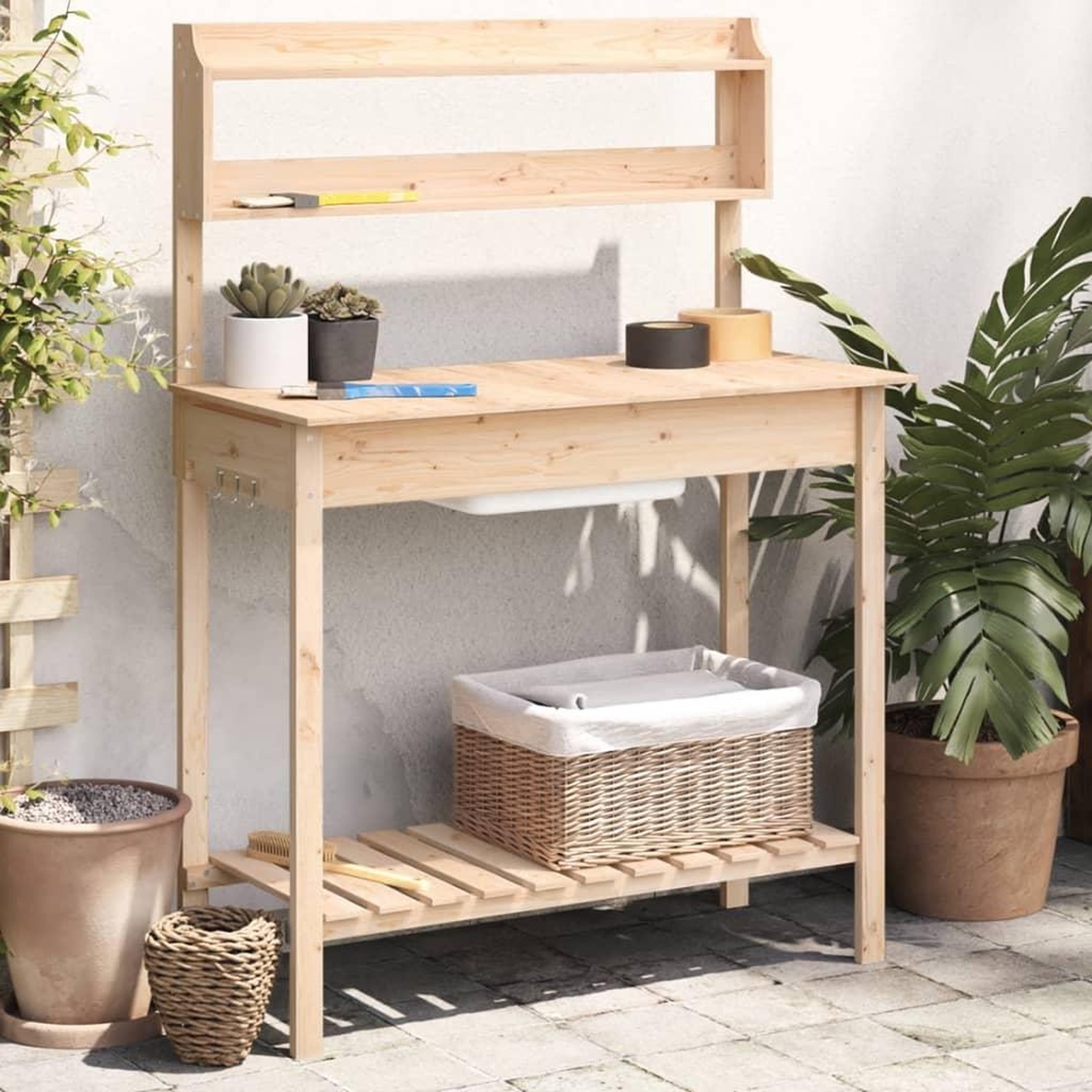 VIDAXL Table de rempotage et evier 147,5x44x139,5 cm bois massif sapin