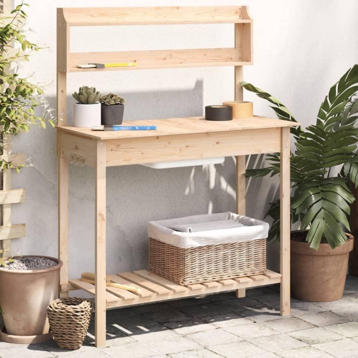 VIDAXL Table de rempotage et evier 147,5x44x139,5 cm bois massif sapin