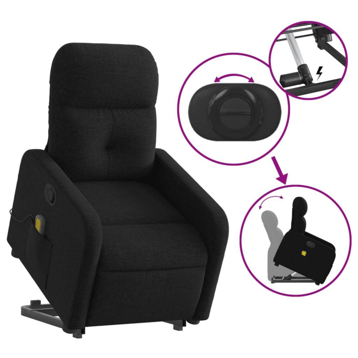 VIDAXL Fauteuil de massage inclinable Noir Tissu
