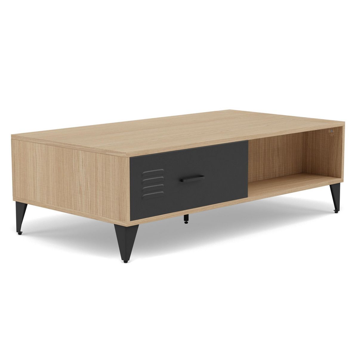 BEST MOBILIER Tribeca - table basse - effet bois et métal noir - 1 tiroir et 1 niche - 110 cm