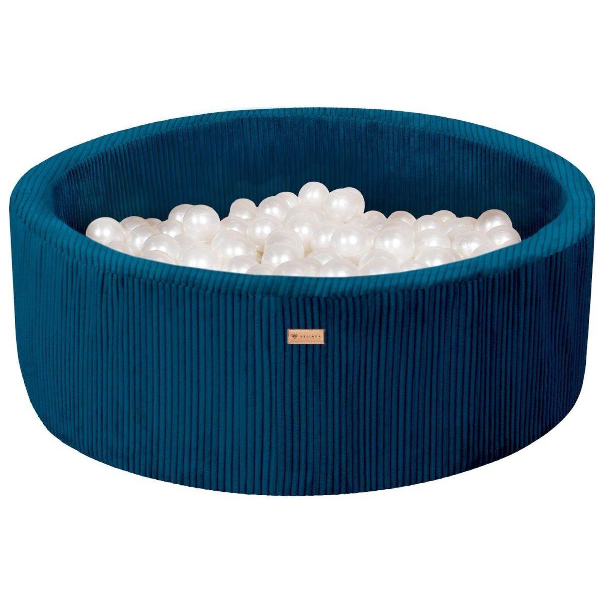 VELINDA Piscine à balles en velours côtelé avec 200 balles, diamètre env. 90 cm — bleu marine