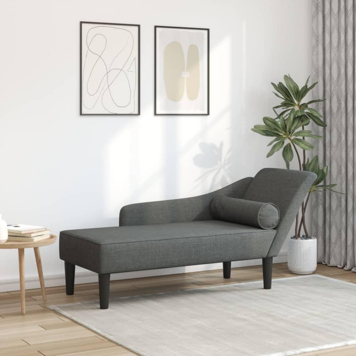 VIDAXL Chaise longue avec coussins gris fonce tissu