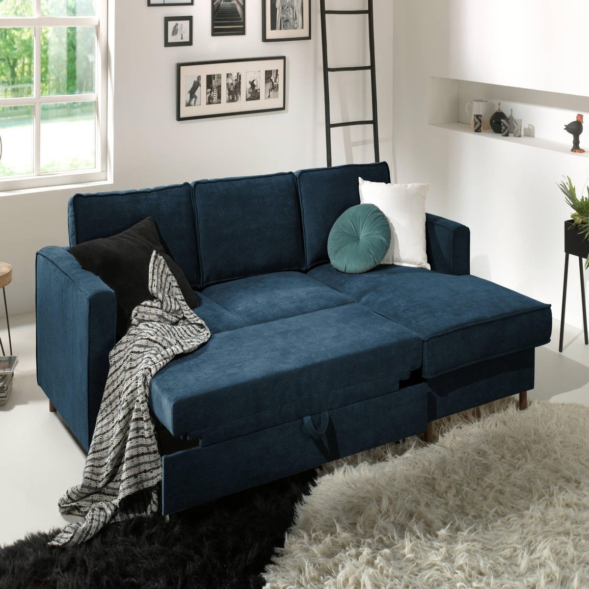 LISA DESIGN Jake - canapé d'angle droit - convertible avec coffre - 4 places - en velours côtelé