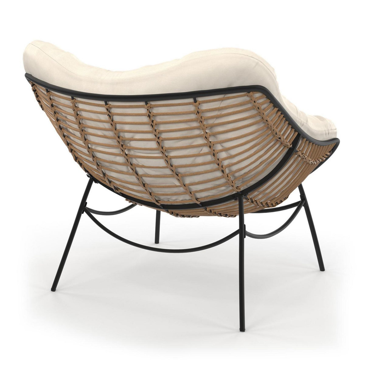 ID MARKET Fauteuil de jardin relax LOA effet rotin avec coussin écru