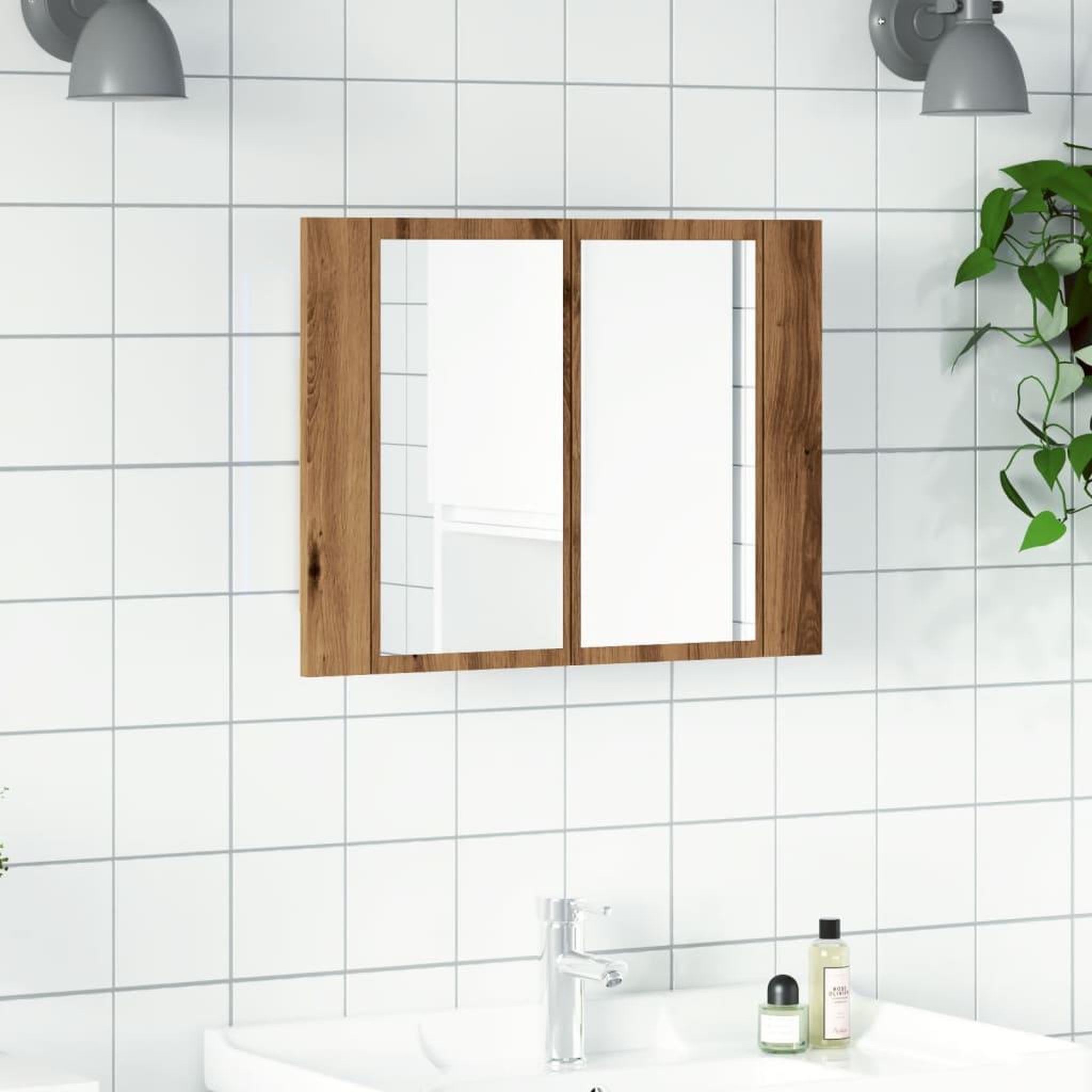 Voir la diapositive 4 : VIDAXL Armoire a miroir LED chene artisanal 60x12x45cm bois ingenierie