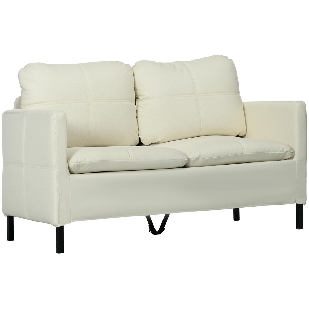 HOMCOM Canapé 2 places design contemporain - surpiqûres effet capitonné - piètement acier noir tissu crème