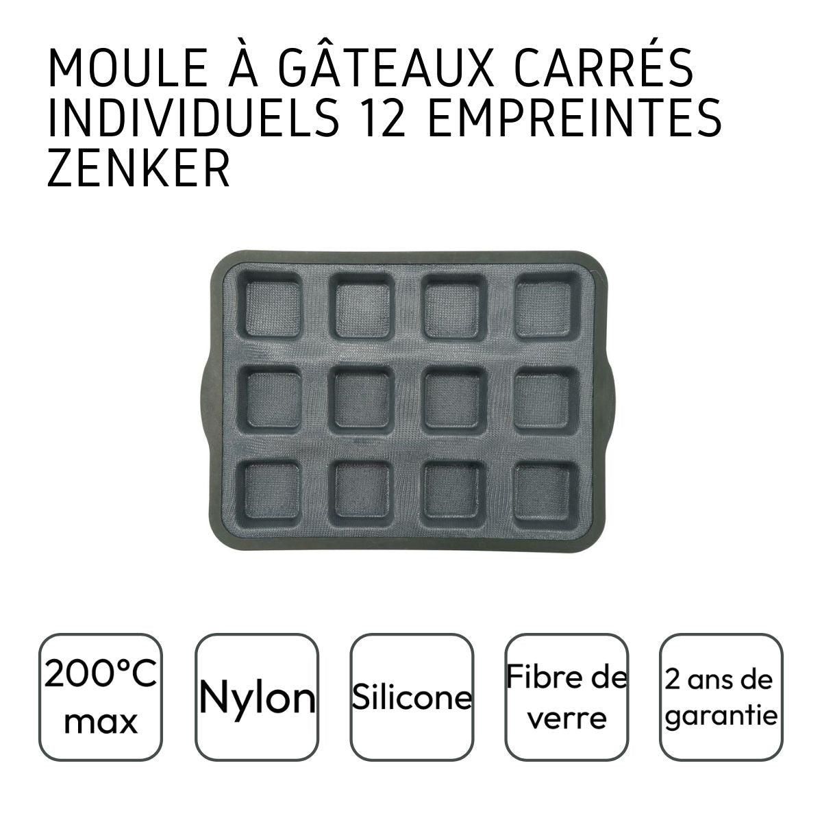 ZENKER Moule à gâteaux 12 carrés en silicone fibre de verre Zenker