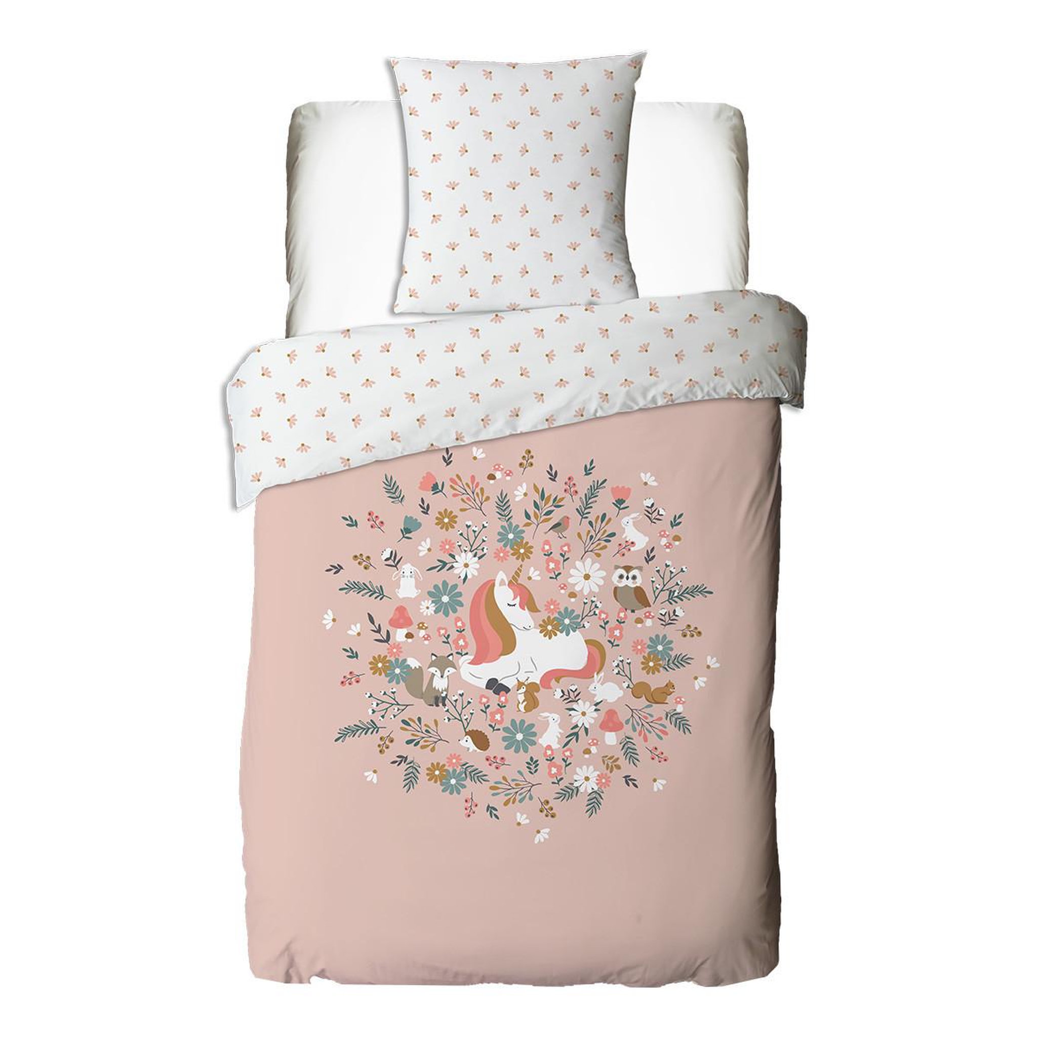 Voir la diapositive 2 : FUTURE HOME Parure de lit enfant en coton imprimé rose Licorne 140x200cm