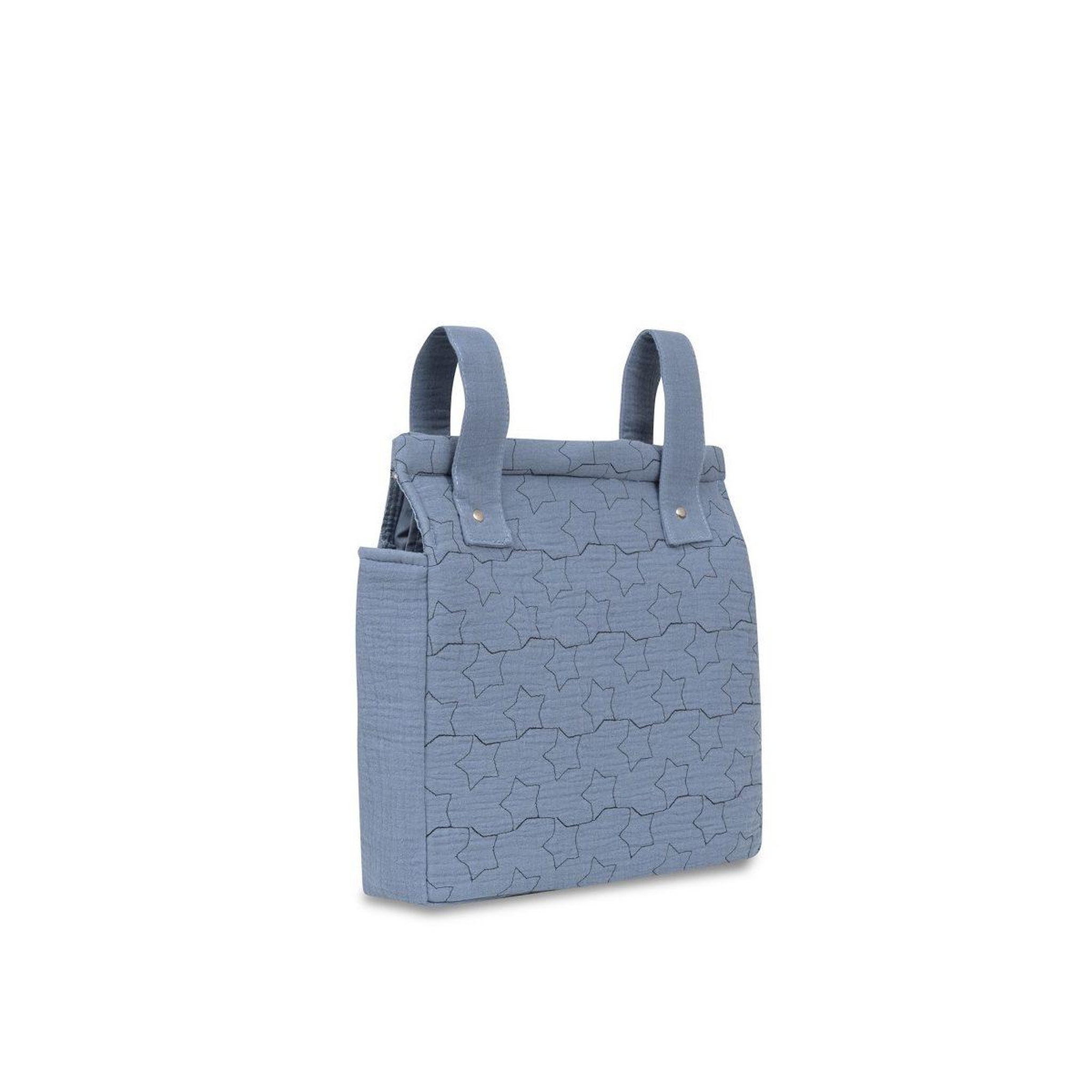 Voir la diapositive 2 : INTERBABY Sac de poussette  étoiles - coton mousseline - bleu foncé - se suspend au guidon