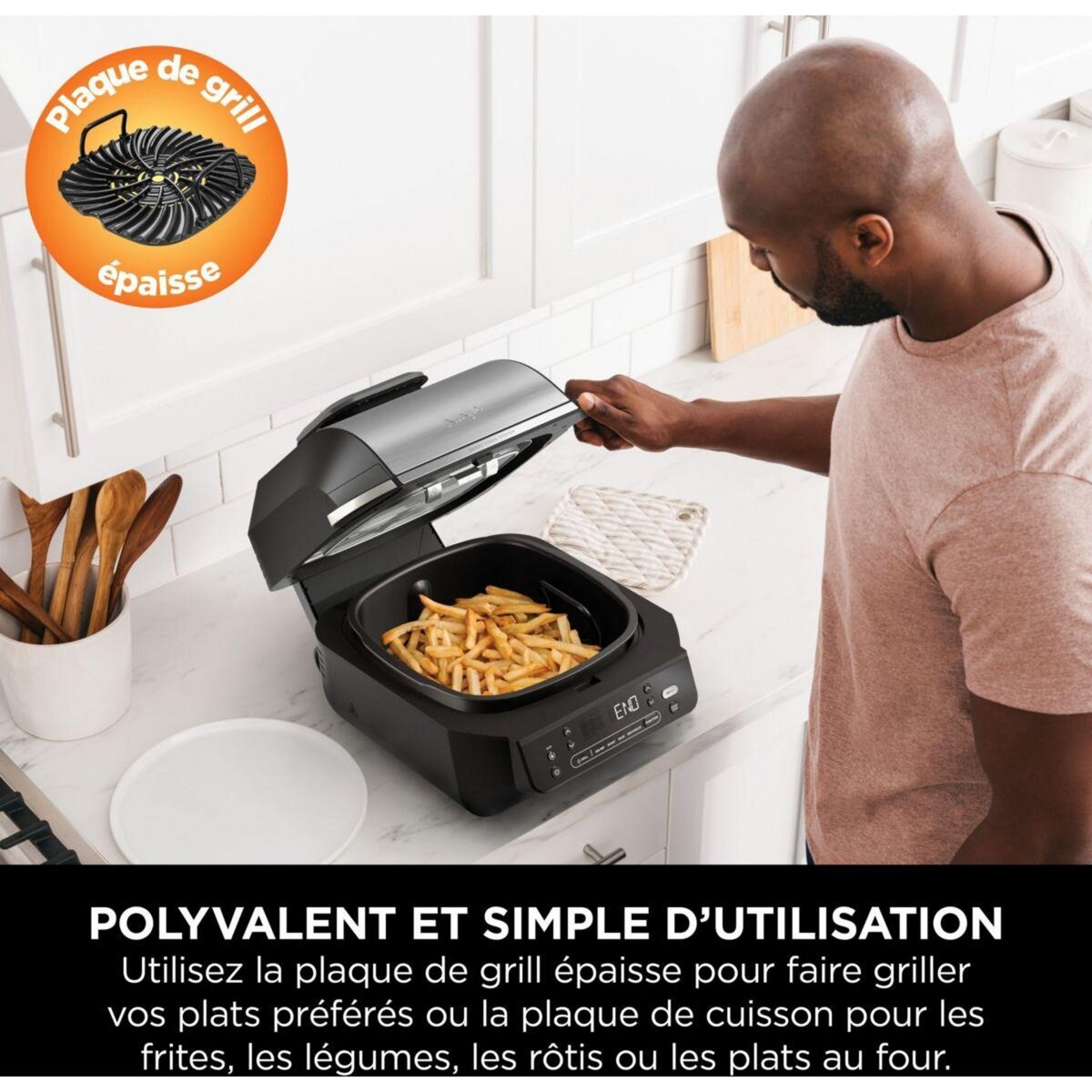 NINJA Grille-viande Foodi Air Grill  EG351 gris thermosonde à poser, 25.5x24.5 cm
