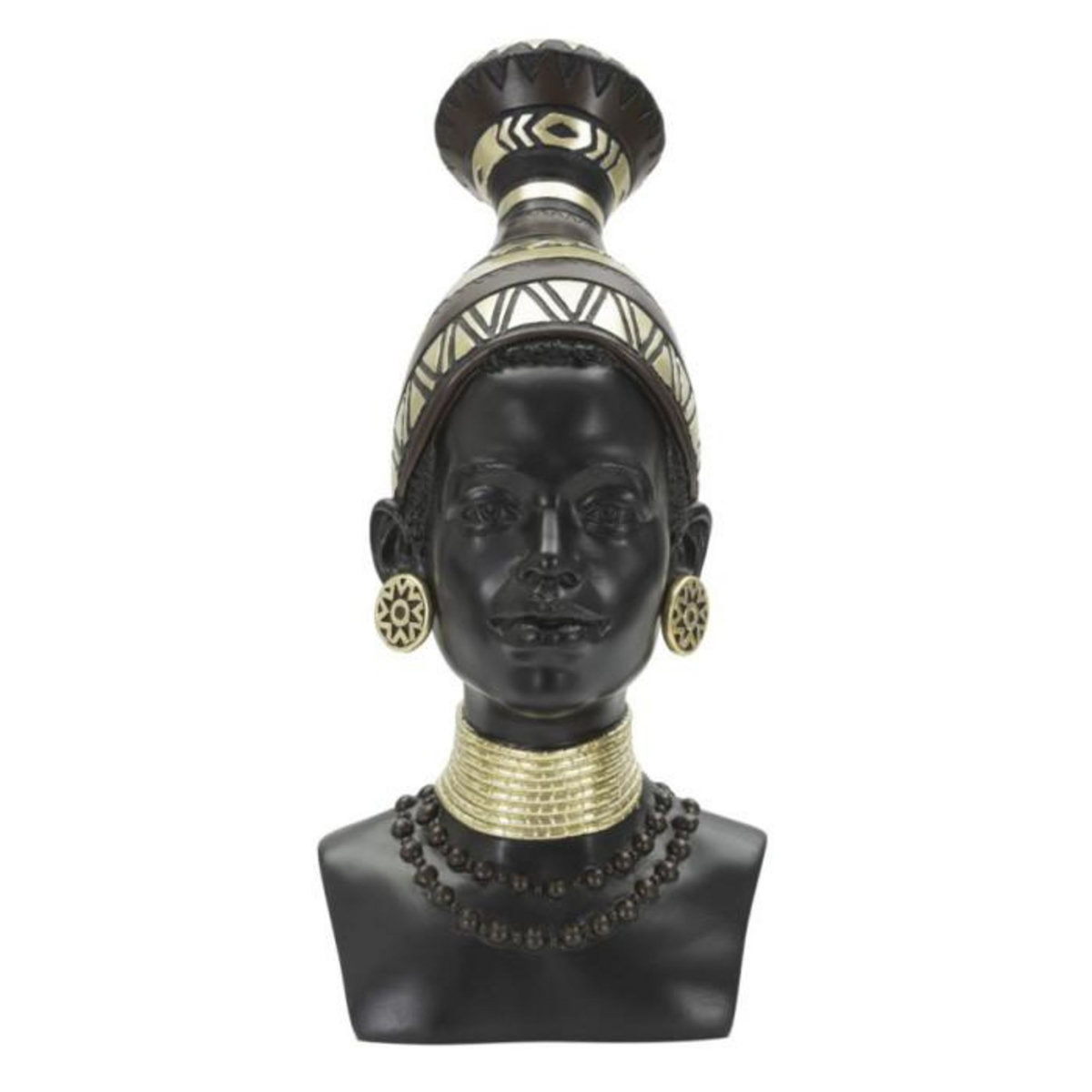 Paris Prix Statuette Tête Femme Tribu  Massai  38cm Noir