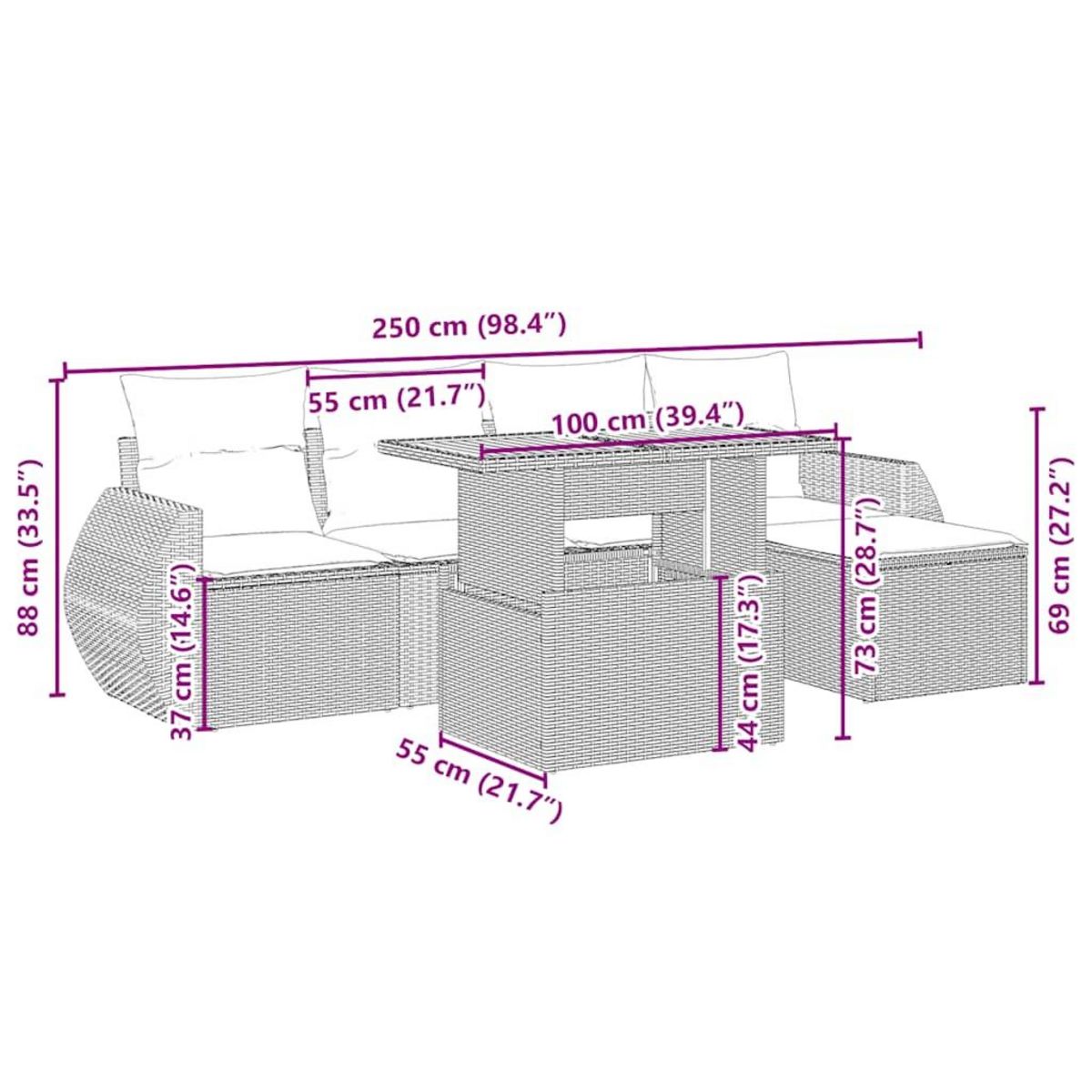 VIDAXL Salon de jardin avec coussins 6 pcs beige resine tressee
