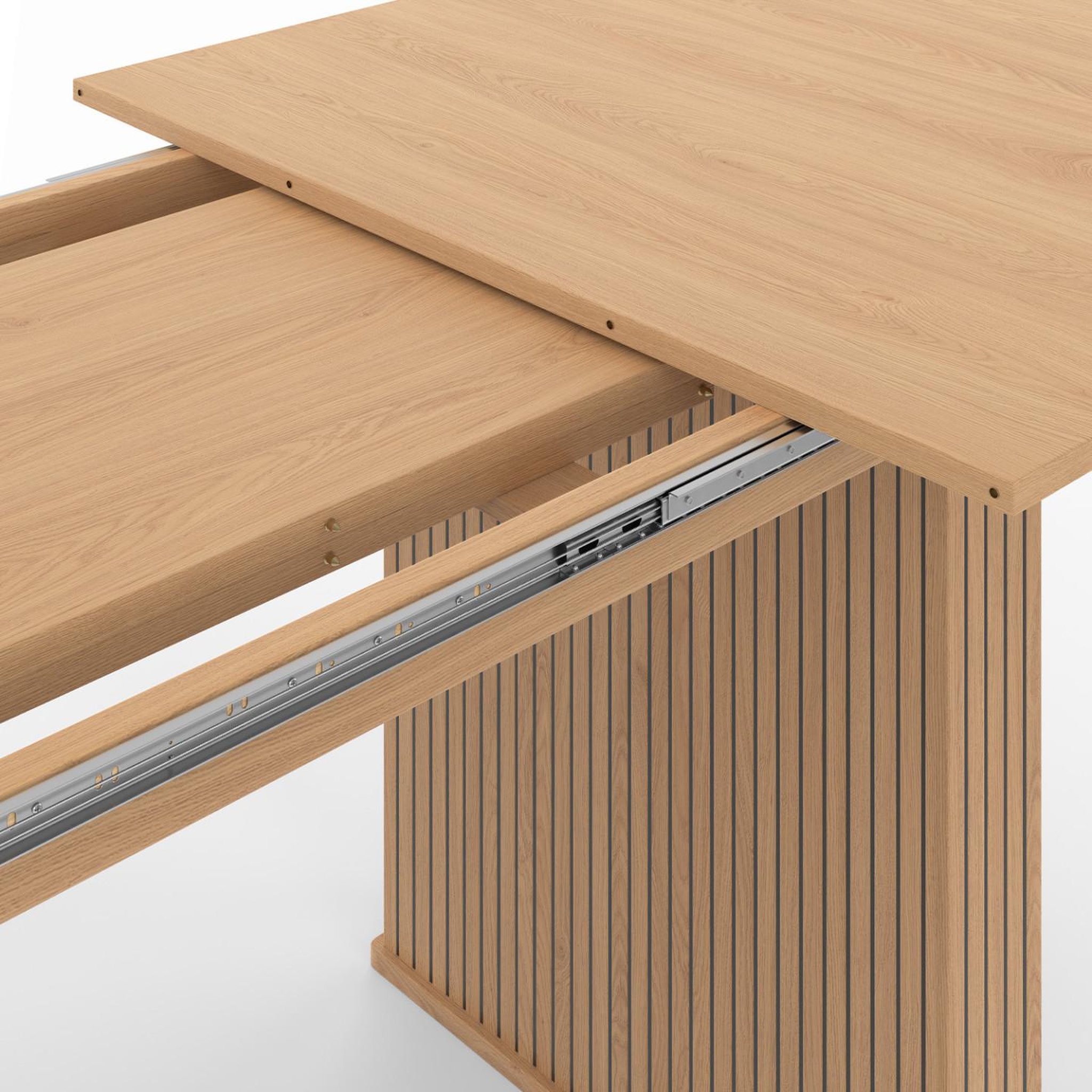 Voir la diapositive 6 : ID MARKET Table à manger extensible rectangle juliette 6-12 personnes pieds lattes tasseau bois coloris chêne 160-240 cm