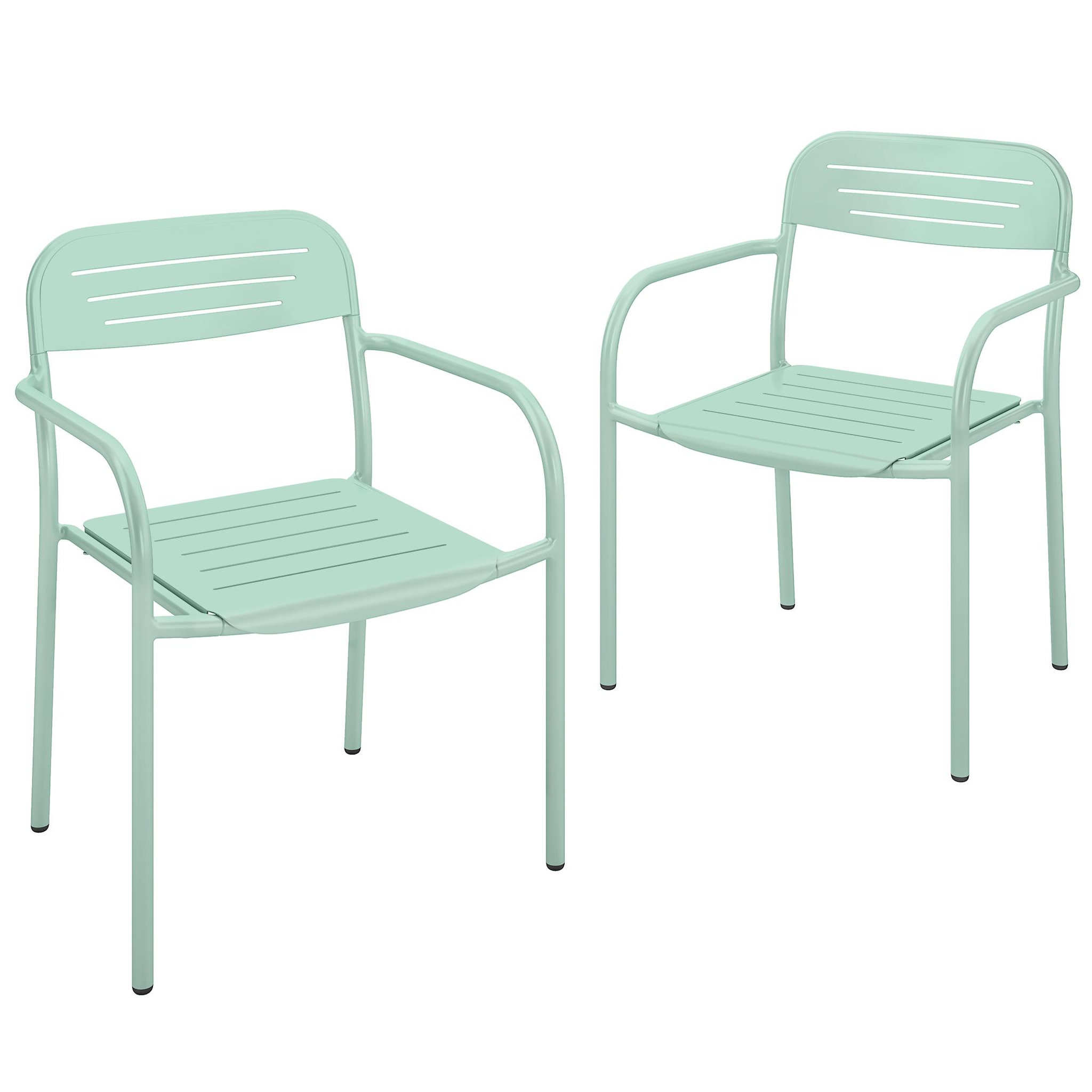 OUTSUNNY Lot de 2 chaises de jardin empilables métal vert d'eau