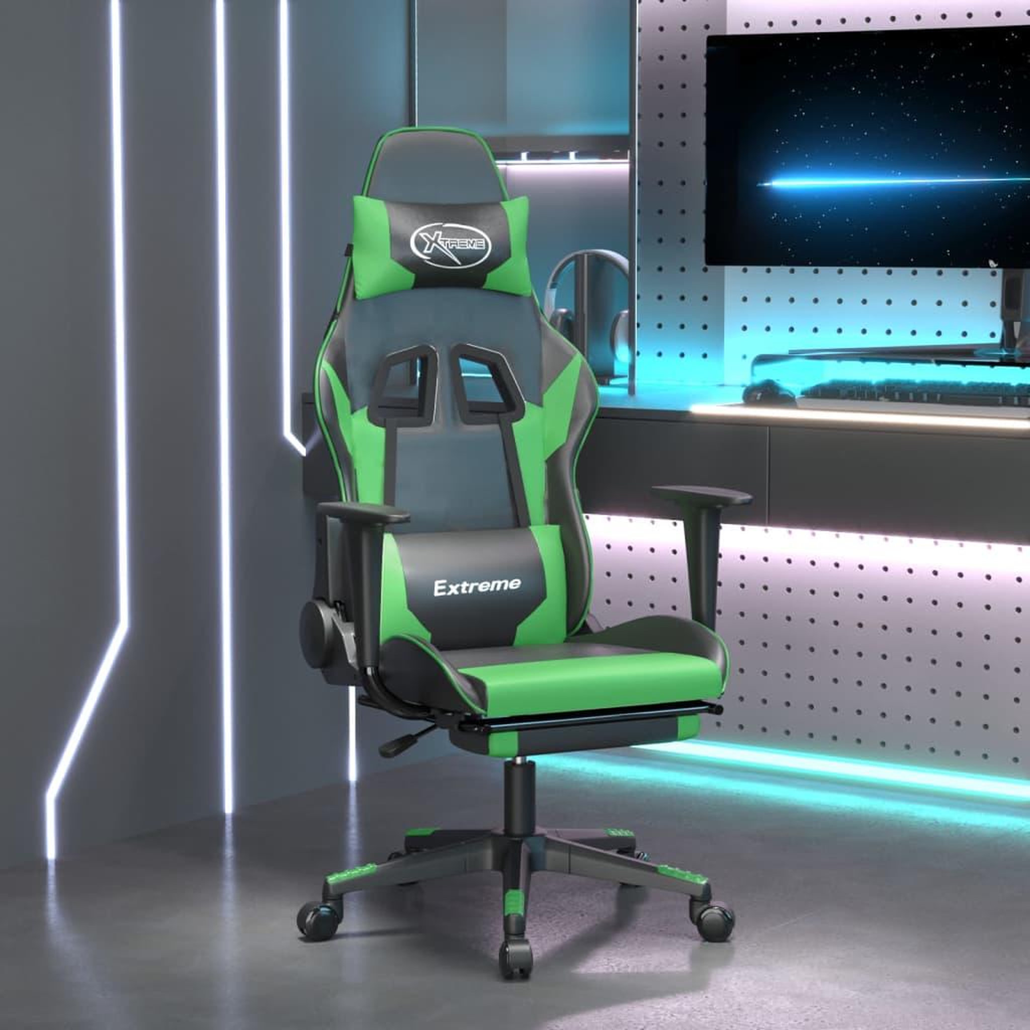 VIDAXL Chaise de jeu avec repose-pied Noir et vert Similicuir