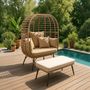 Voir la diapositive 2 : CONCEPT USINE Ensemble fauteuil sur pied effet rotin et repose-pieds avec coussin beige JANE