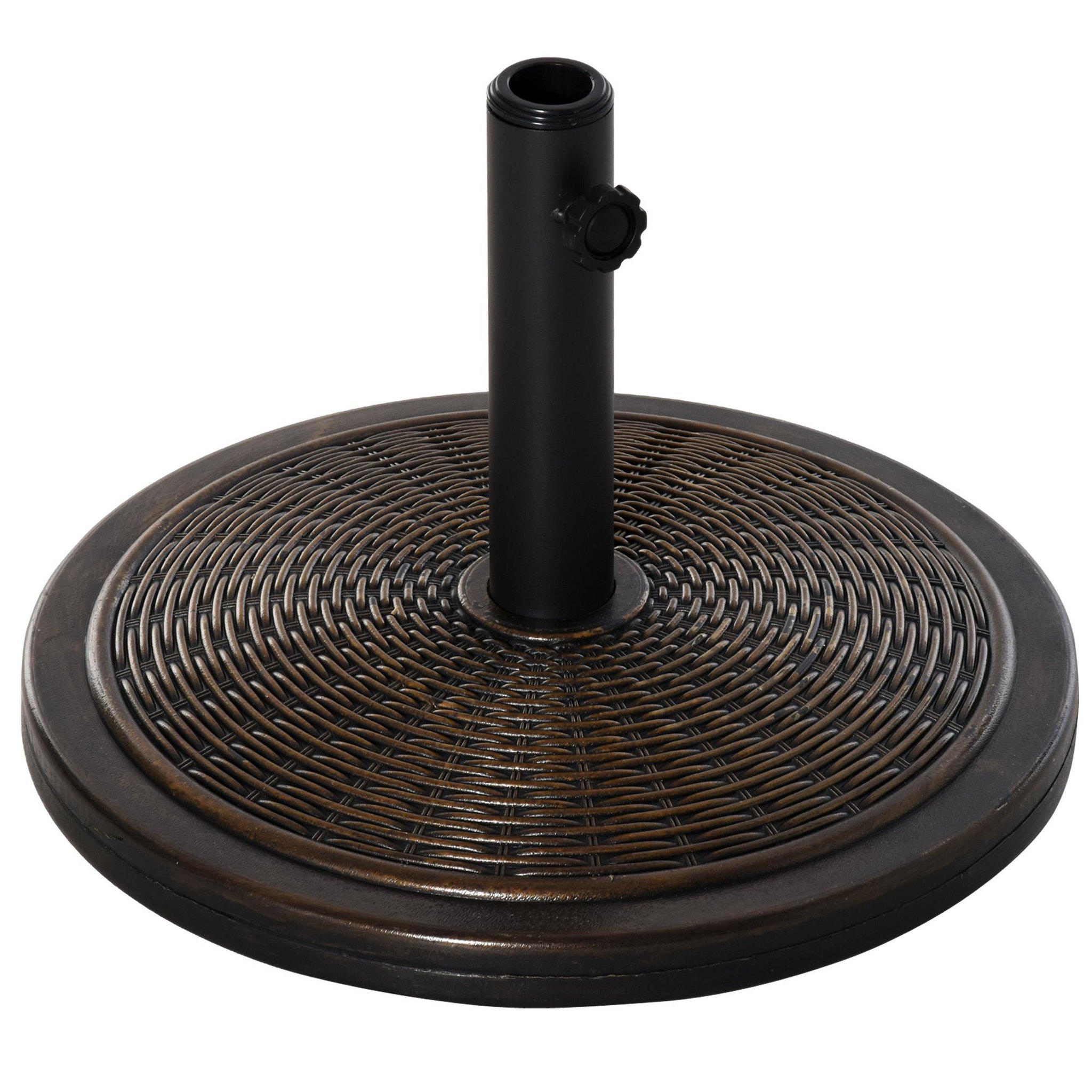 Voir la diapositive 1 : OUTSUNNY Pied de parasol rond base de lestage Ø 48 x 34 cm résine imitation rotin poids net 14 Kg noir bronze