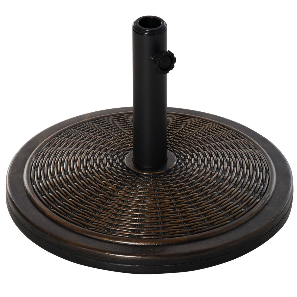 OUTSUNNY Pied de parasol rond base de lestage Ø 48 x 34 cm résine imitation rotin poids net 14 Kg noir bronze