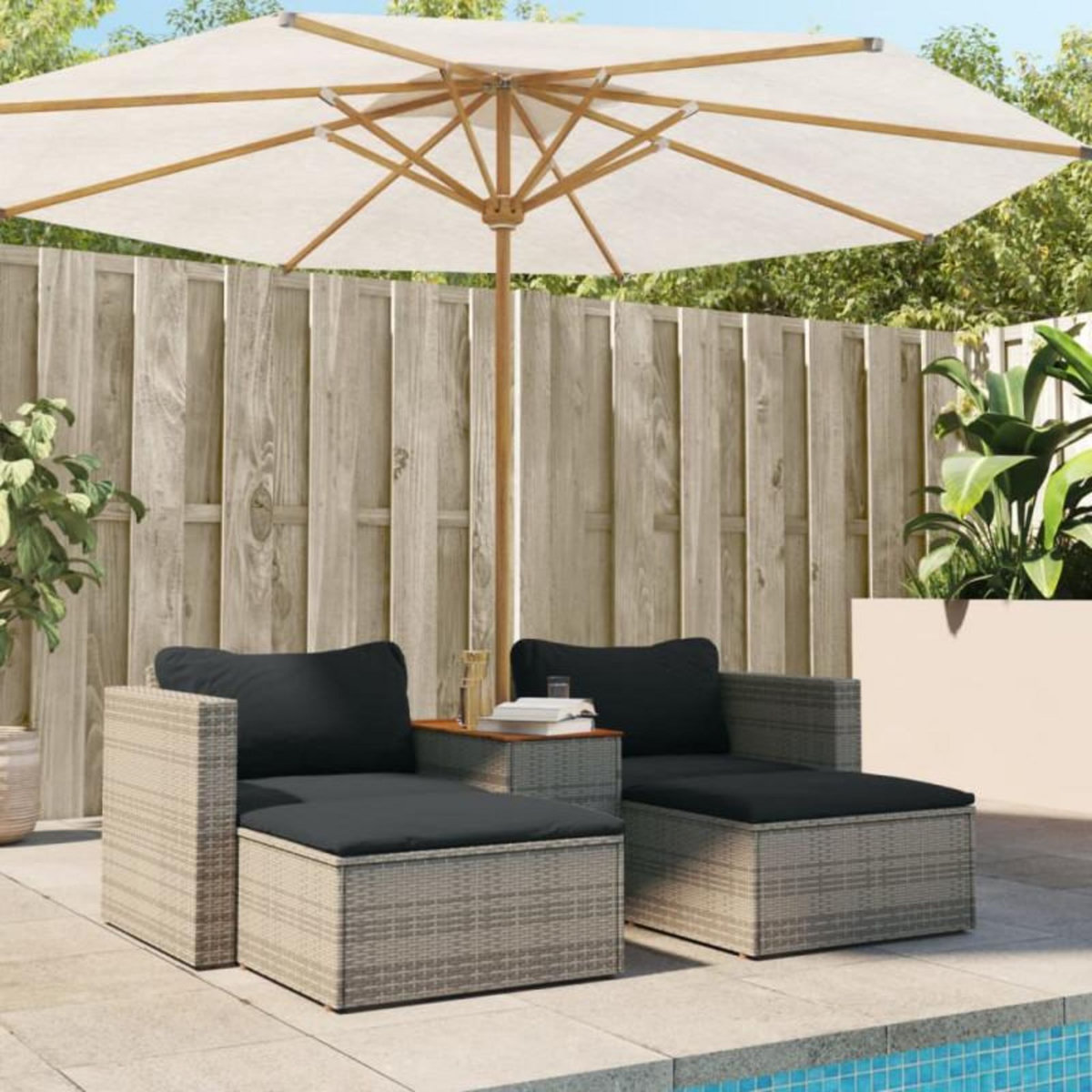 VIDAXL Salon de jardin 5 pcs avec coussins gris résine tressée acacia