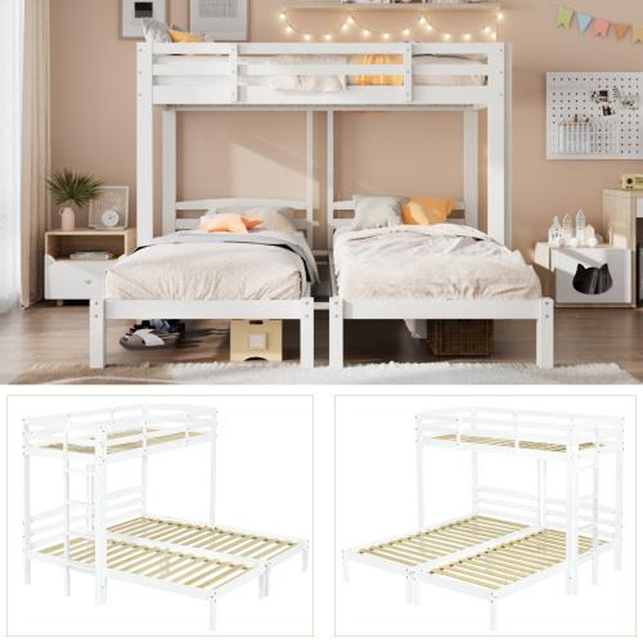 Voir la diapositive 4 : MERAX Lit triple 90x200cm coloris blanc bois massif