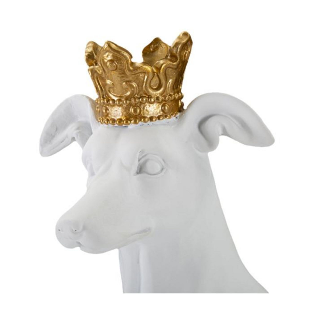 Paris Prix Statuette Déco Chien  Couronne  33cm Blanc