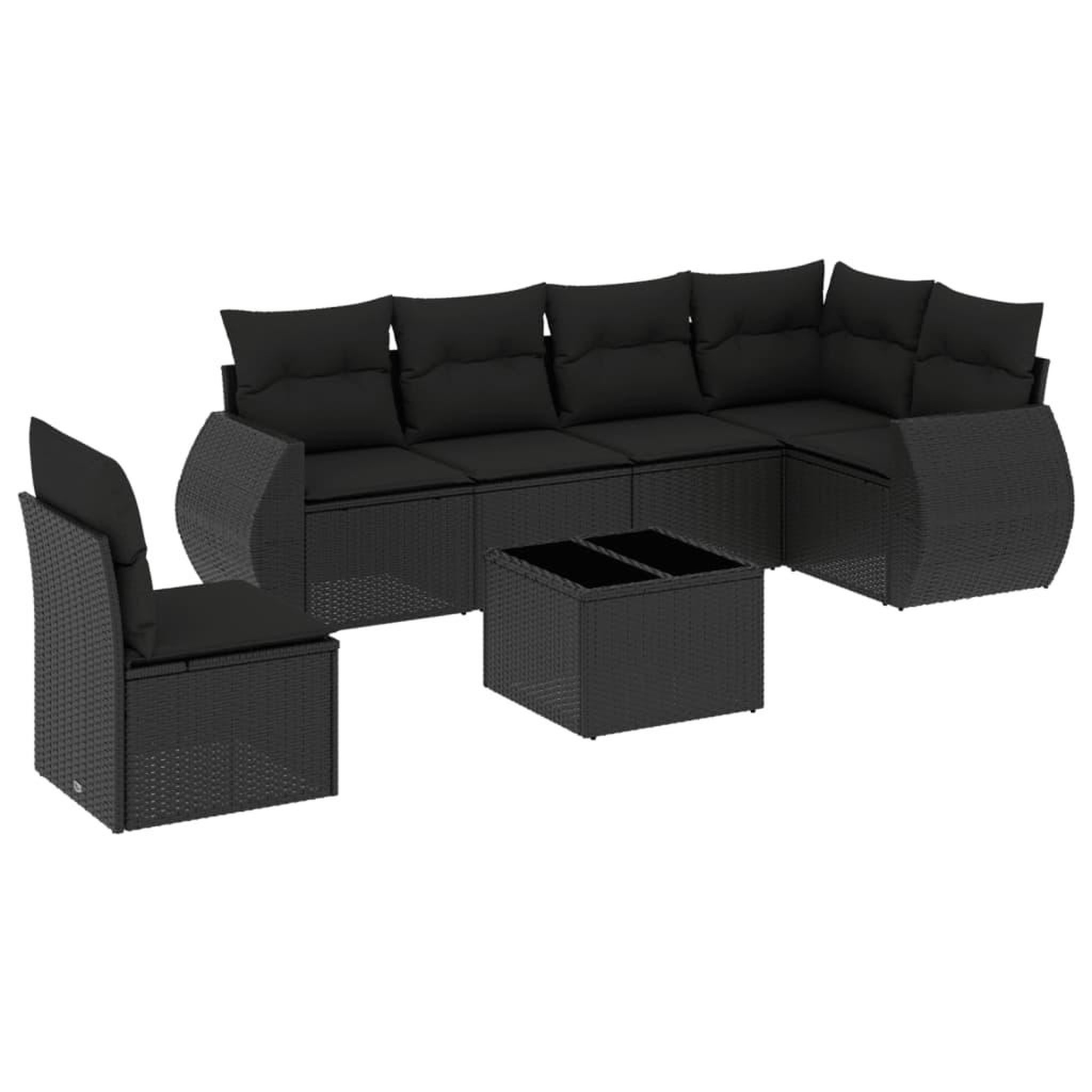 Voir la diapositive 2 : VIDAXL Salon de jardin 7 pcs avec coussins noir resine tressee